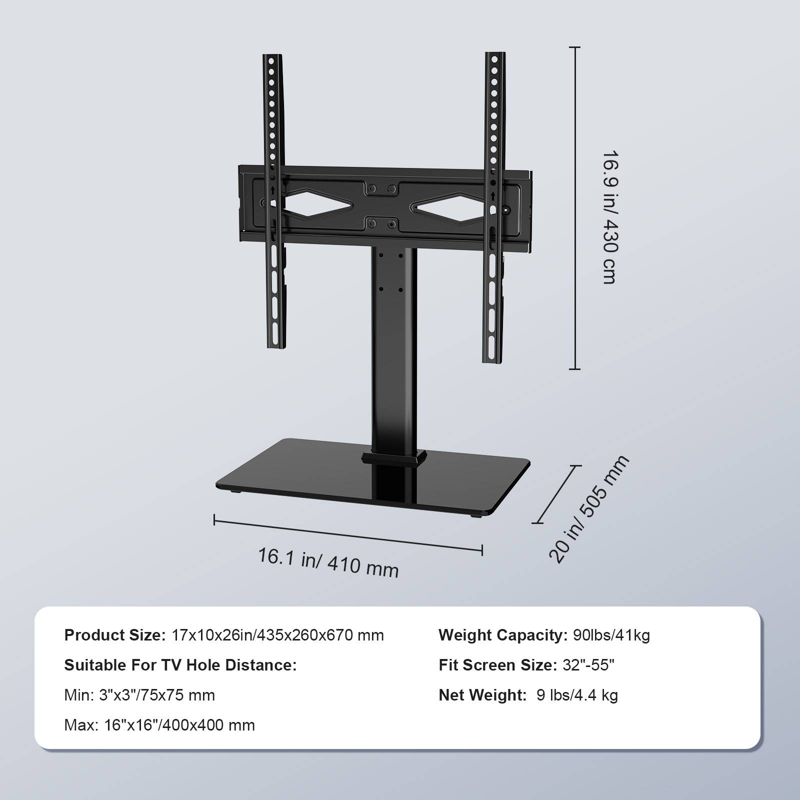 VEVOR Support TV pied 32-55", pivotant, H régl.61,5-67cm, ch.41kg, maison/bureau. - Image 7