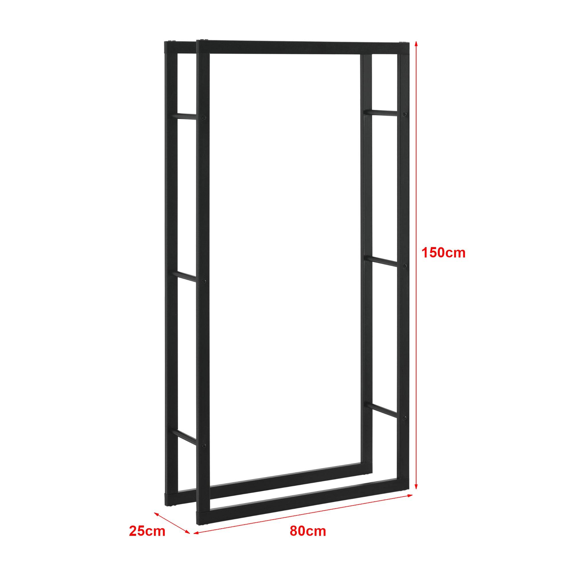 Helloshop26 - Range-bûches pour usage intérieur extérieur porte-bûches design support rangement bois de chauffage en acier 80 x 25 x 150 cm noir - Imagen 2
