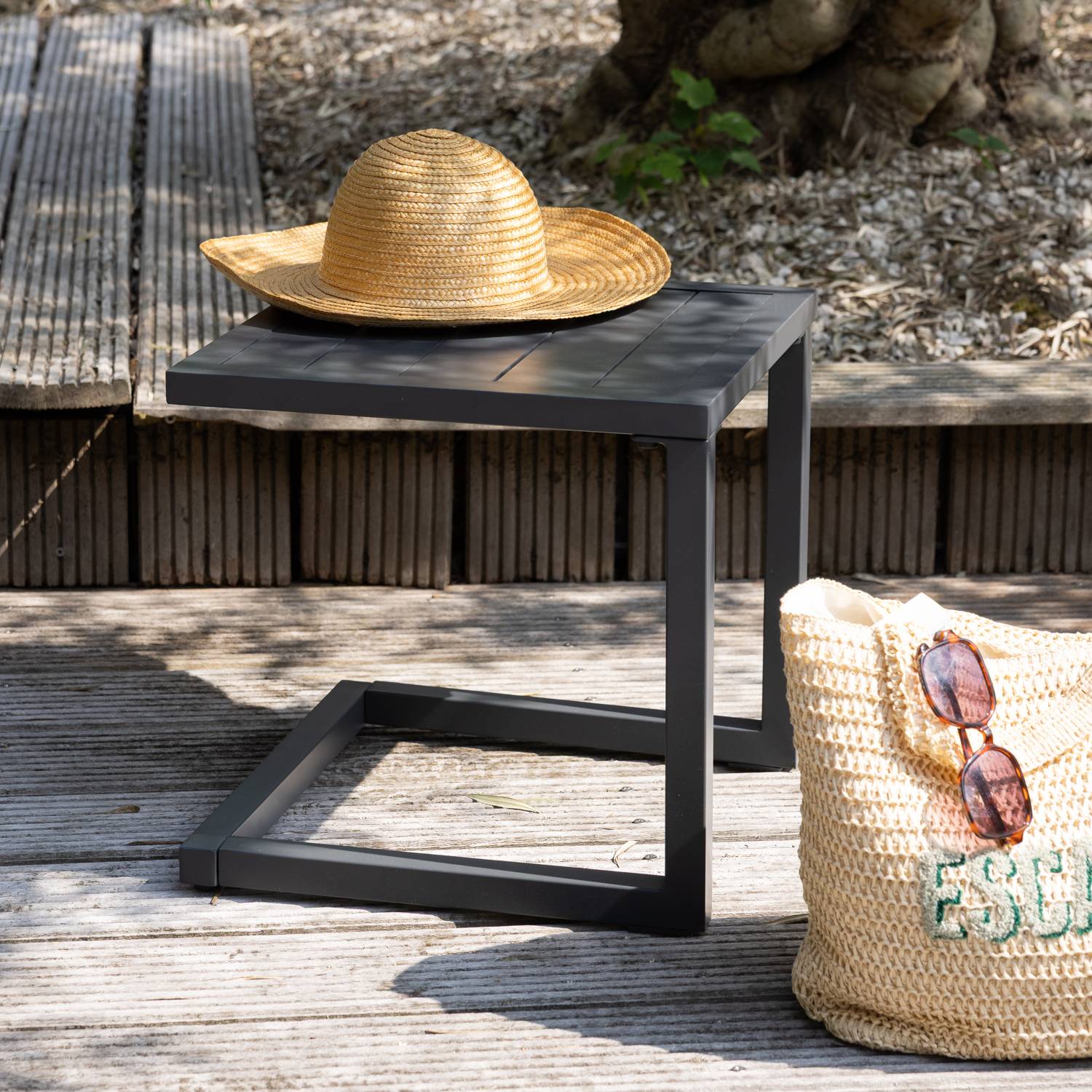 Happy Garden - Table d'appoint BARBADOS en aluminium gris anthracite - HAPPY GARDEN - Imagen 2
