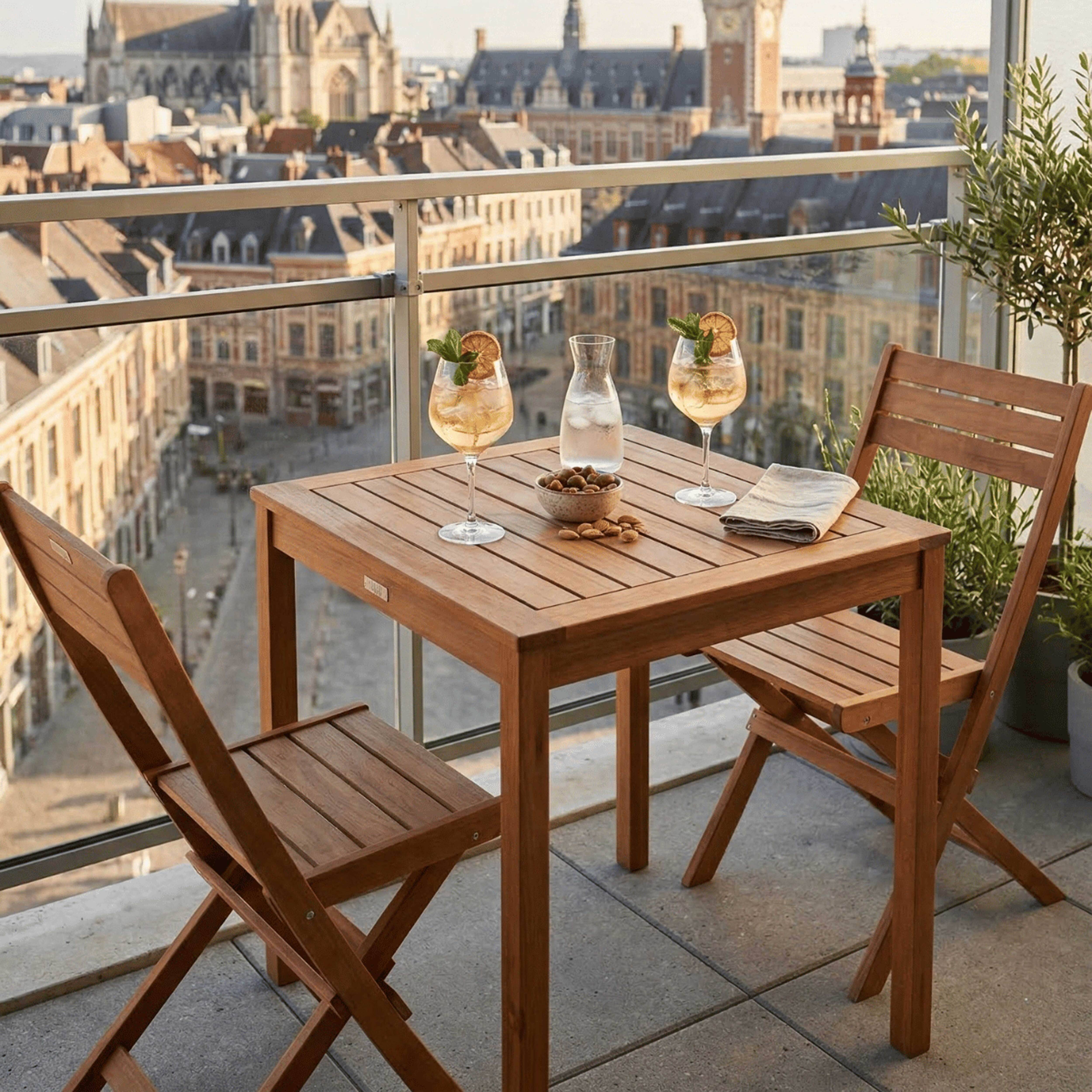 Oviala - Table et 2 chaises pliantes en bois d'eucalyptus Sete - Oviala - Imagen 2