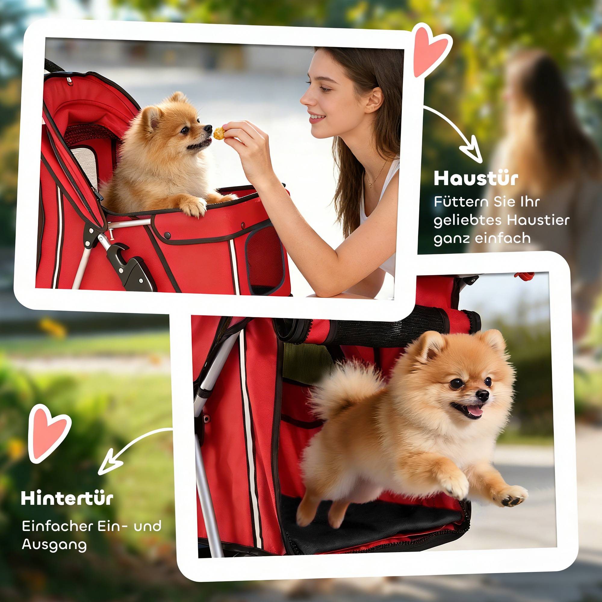Poussette chien pliable, bande réfléchissante, panier, coussin, petits chiens 10 kg, 77x44x102 cm, rouge - Image 9