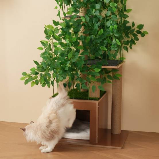 Arbre à Chat Sapin 190 cm avec 4 Plateformes et Trous, Feuilles Amovibles, MDF Résistant aux Griffures, Design Sécurisé pour Grimper et Se Cacher - Image 6