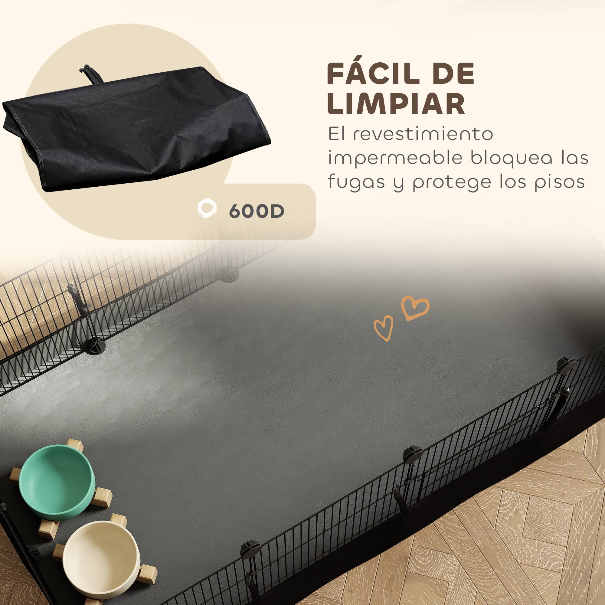 Enclos métallique pour animaux de compagnie de 12 panneaux DIY, tapis imperméable, parc pour cochons d'Inde, hérissons 120x60x40 cm Noir - Image 6
