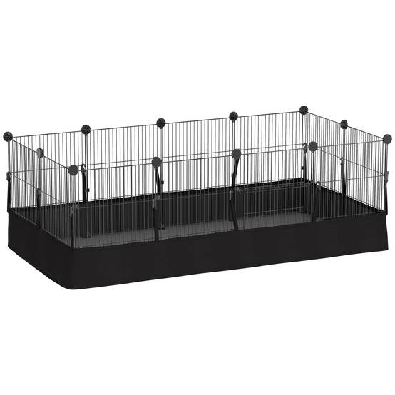 Enclos métallique pour animaux de compagnie de 12 panneaux DIY, tapis imperméable, parc pour cochons d'Inde, hérissons 120x60x40 cm Noir - Image 1