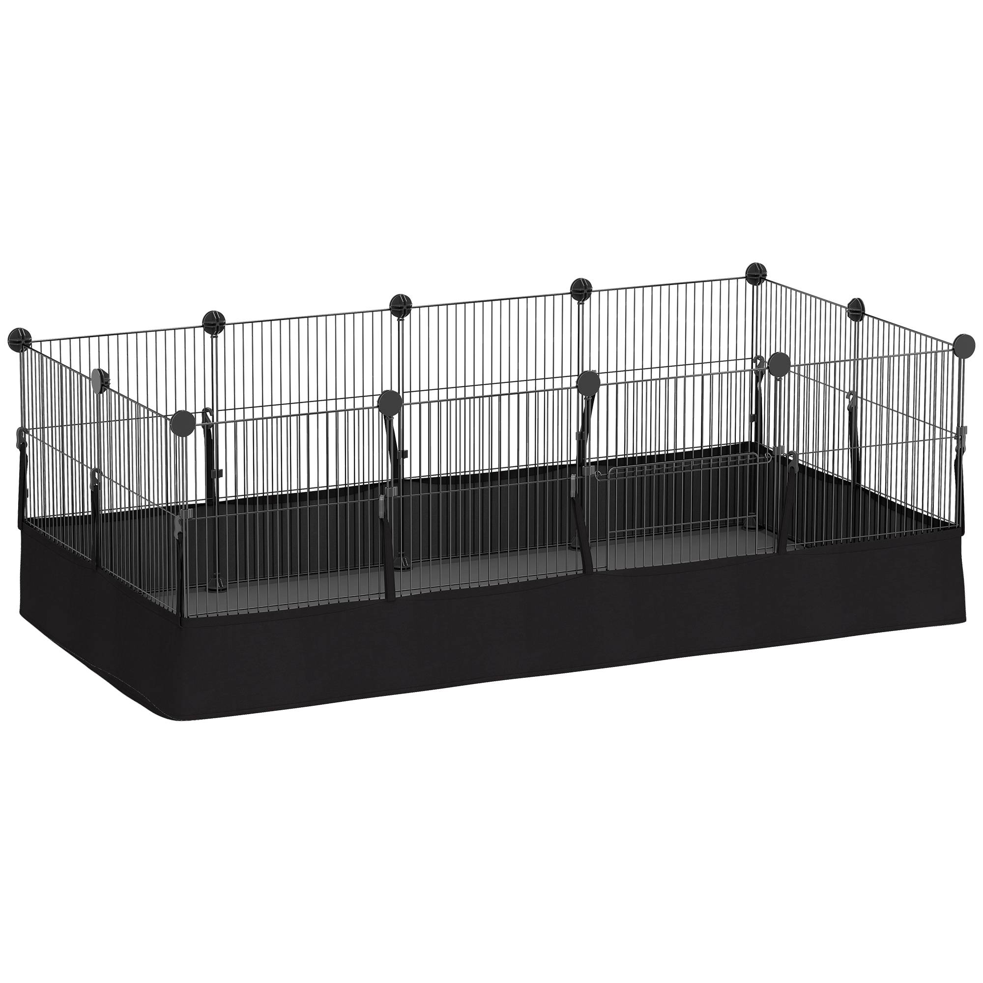 Enclos métallique pour animaux de compagnie de 12 panneaux DIY, tapis imperméable, parc pour cochons d'Inde, hérissons 120x60x40 cm Noir - Image 1