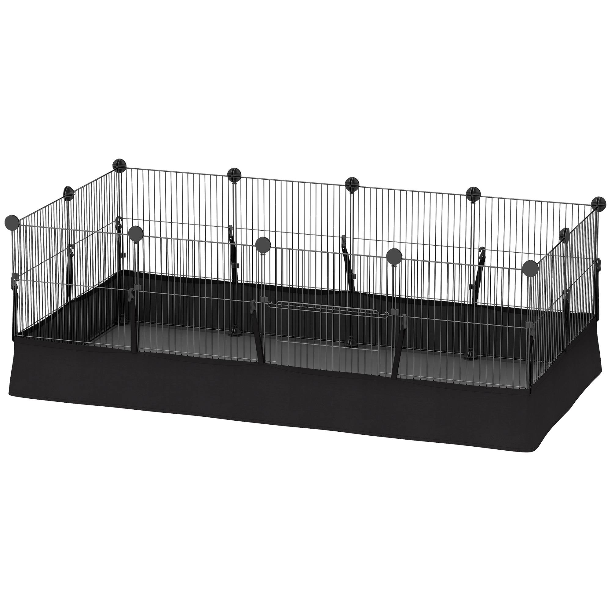 Enclos métallique pour animaux de compagnie de 12 panneaux DIY, tapis imperméable, parc pour cochons d'Inde, hérissons 120x60x40 cm Noir - Image 2