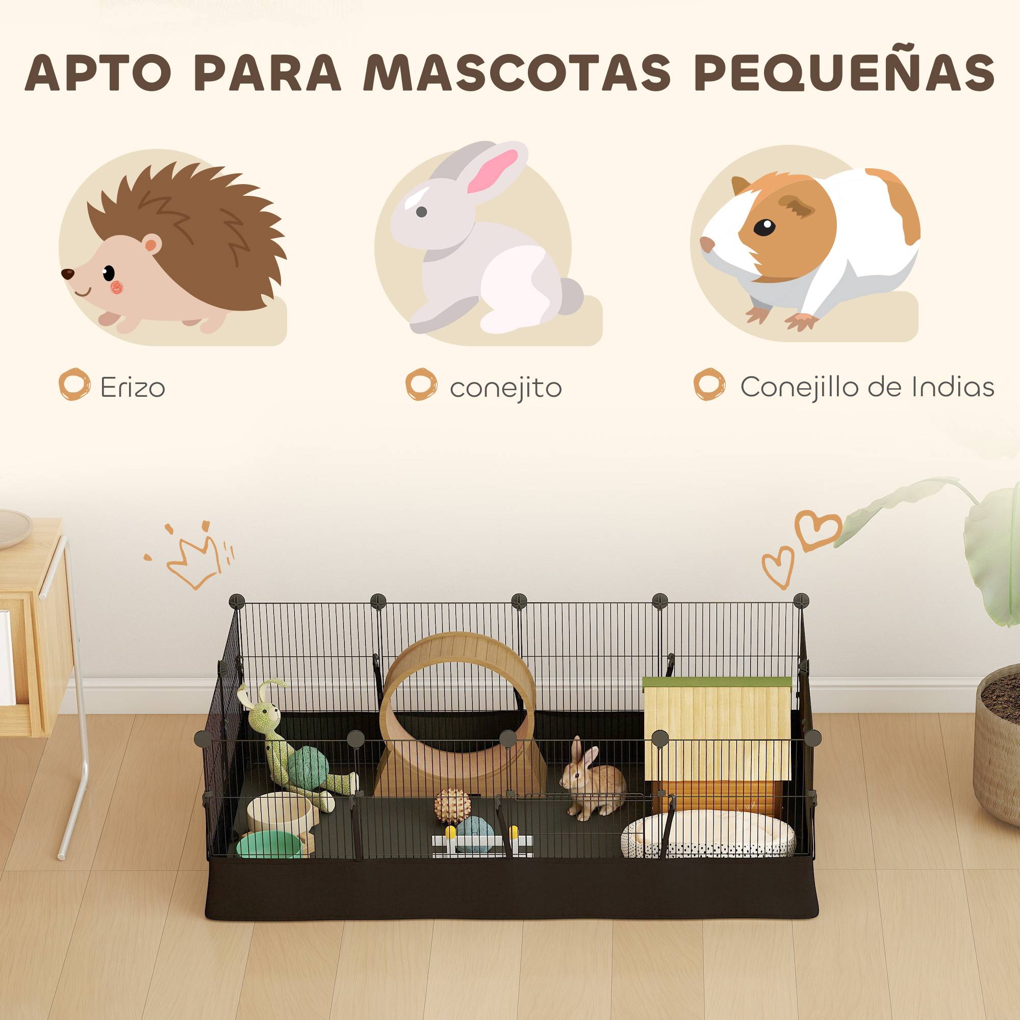 Enclos métallique pour animaux de compagnie de 12 panneaux DIY, tapis imperméable, parc pour cochons d'Inde, hérissons 120x60x40 cm Noir - Image 8