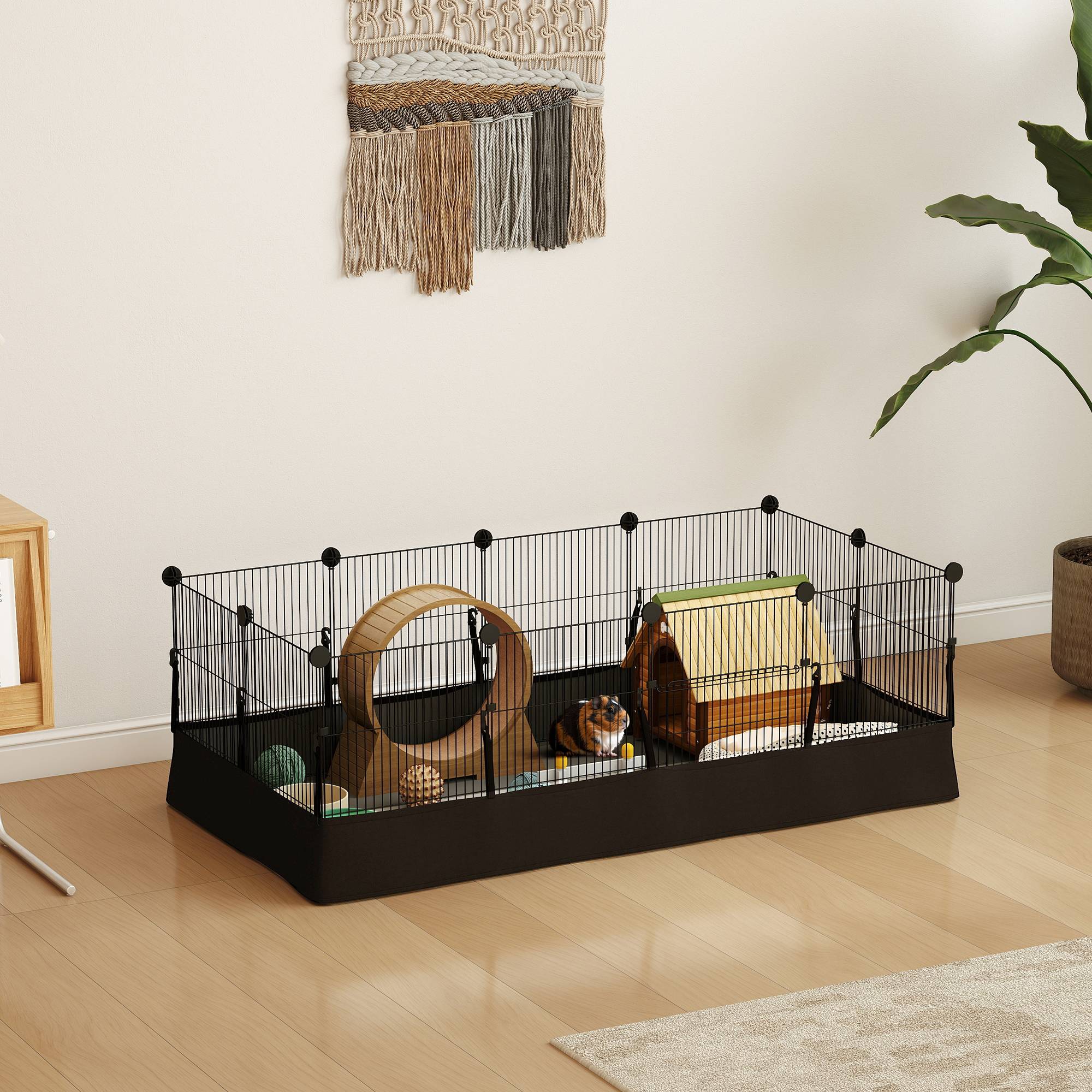 Enclos métallique pour animaux de compagnie de 12 panneaux DIY, tapis imperméable, parc pour cochons d'Inde, hérissons 120x60x40 cm Noir - Image 3