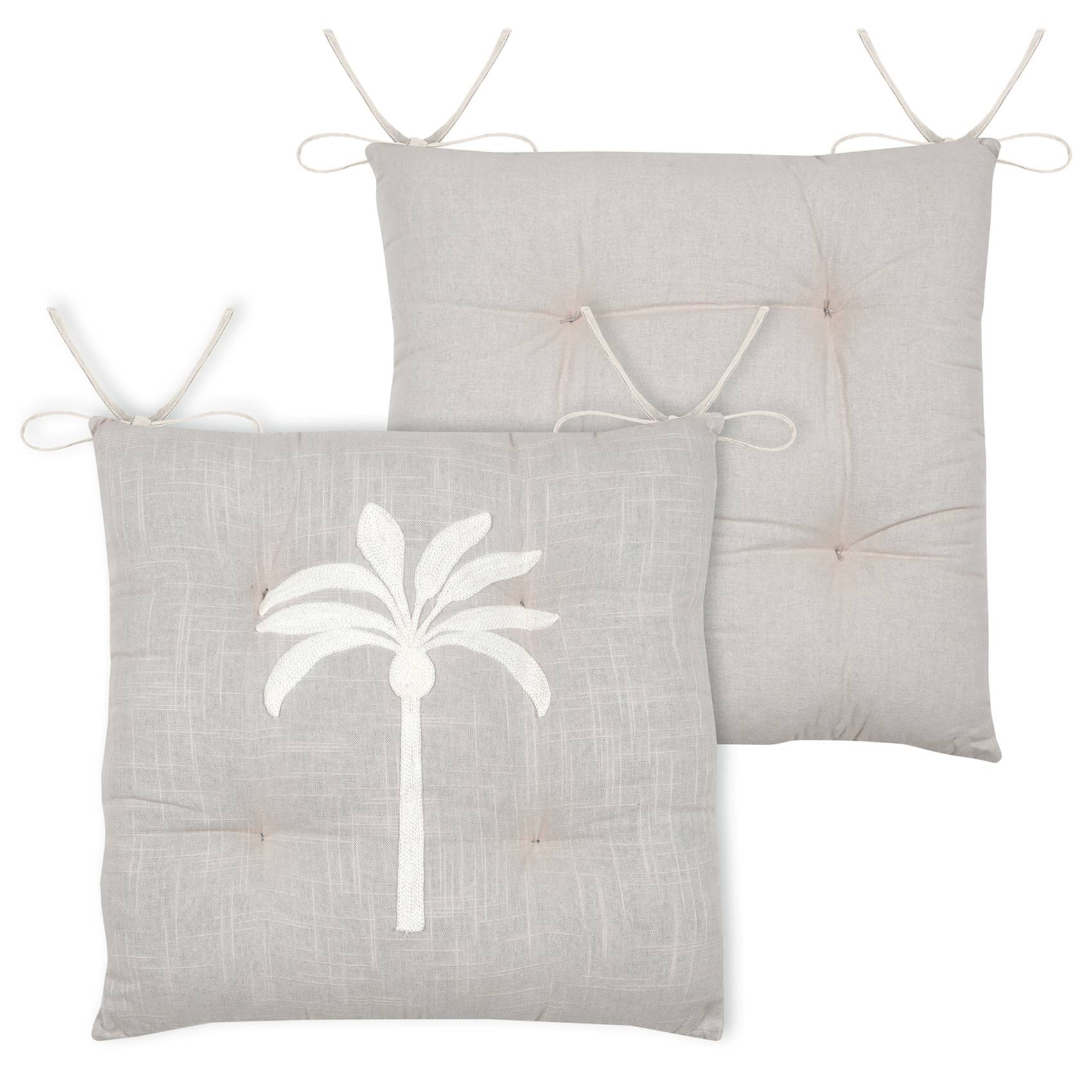 Lovely Casa - Galette de chaise brodée motif palmier - LOVELY CASA - Coton - Gris - Image 4