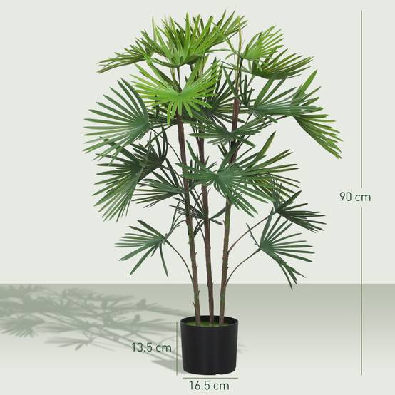 Palmier artificiel 90cm, 24 feuilles plastique vert, pot Ø16,5x13,5cm - Image 5