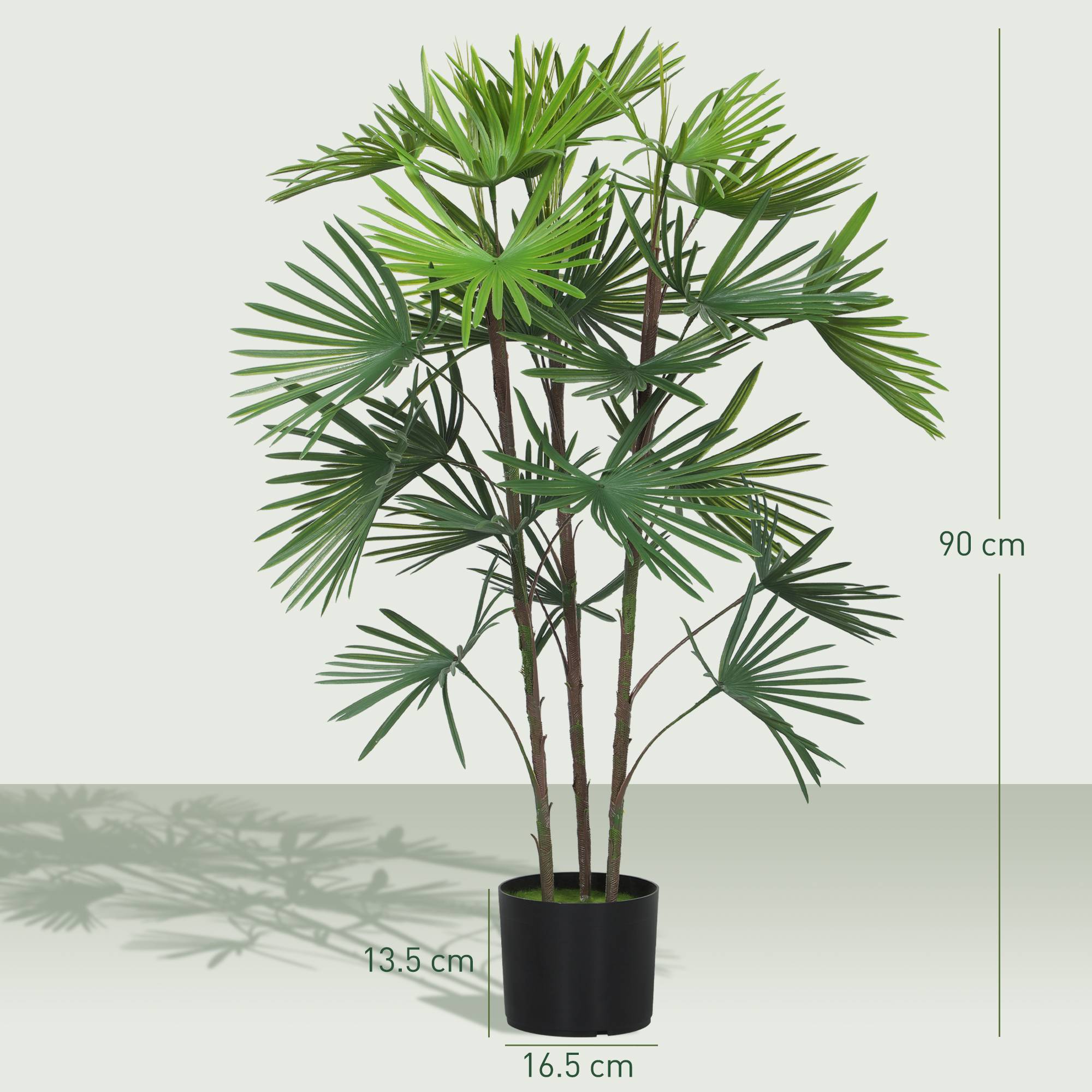 Palmier artificiel 90cm, 24 feuilles plastique vert, pot Ø16,5x13,5cm - Image 5