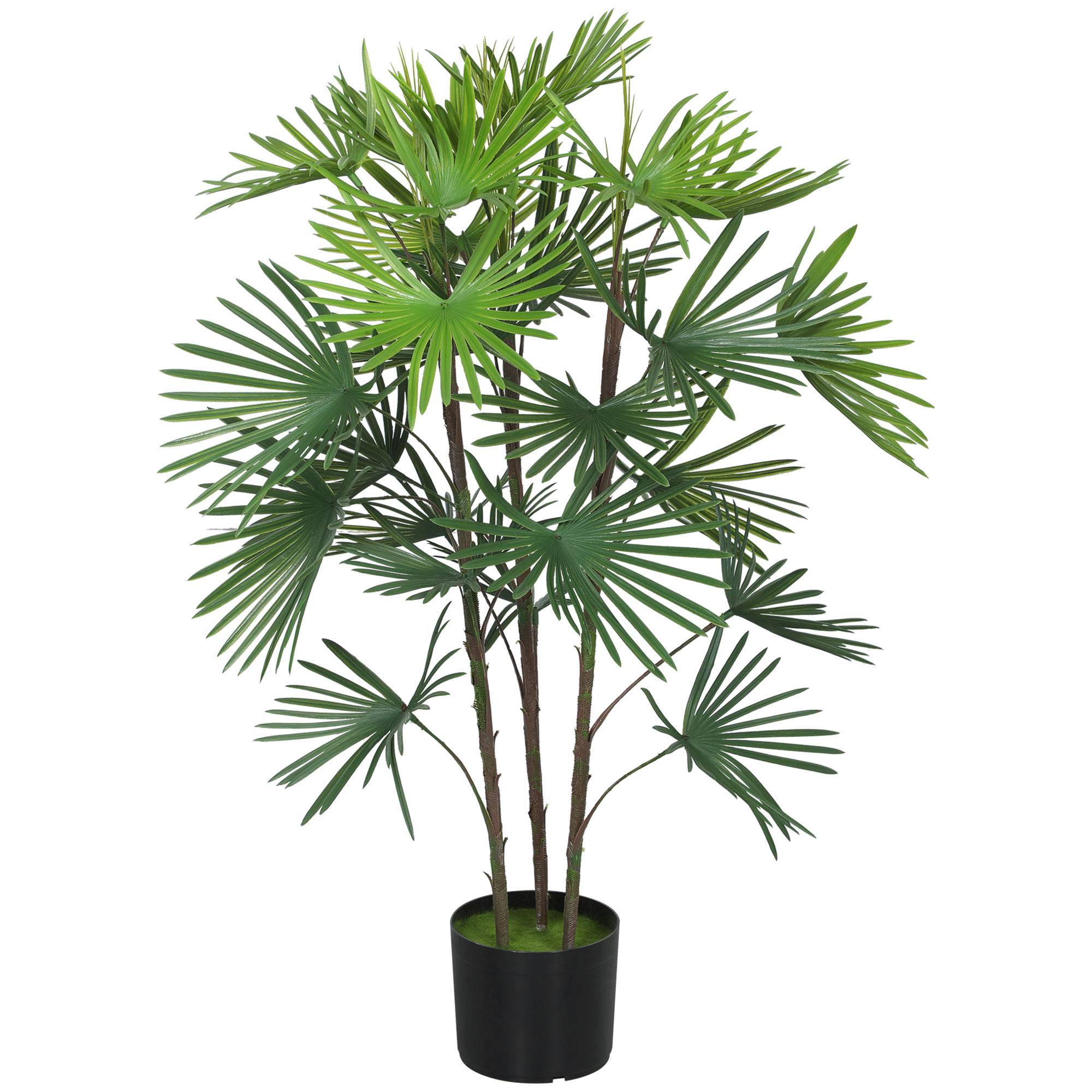 Palmier artificiel 90cm, 24 feuilles plastique vert, pot Ø16,5x13,5cm - Image 2