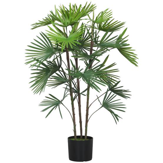 Palmier artificiel 90cm, 24 feuilles plastique vert, pot Ø16,5x13,5cm - Image 1