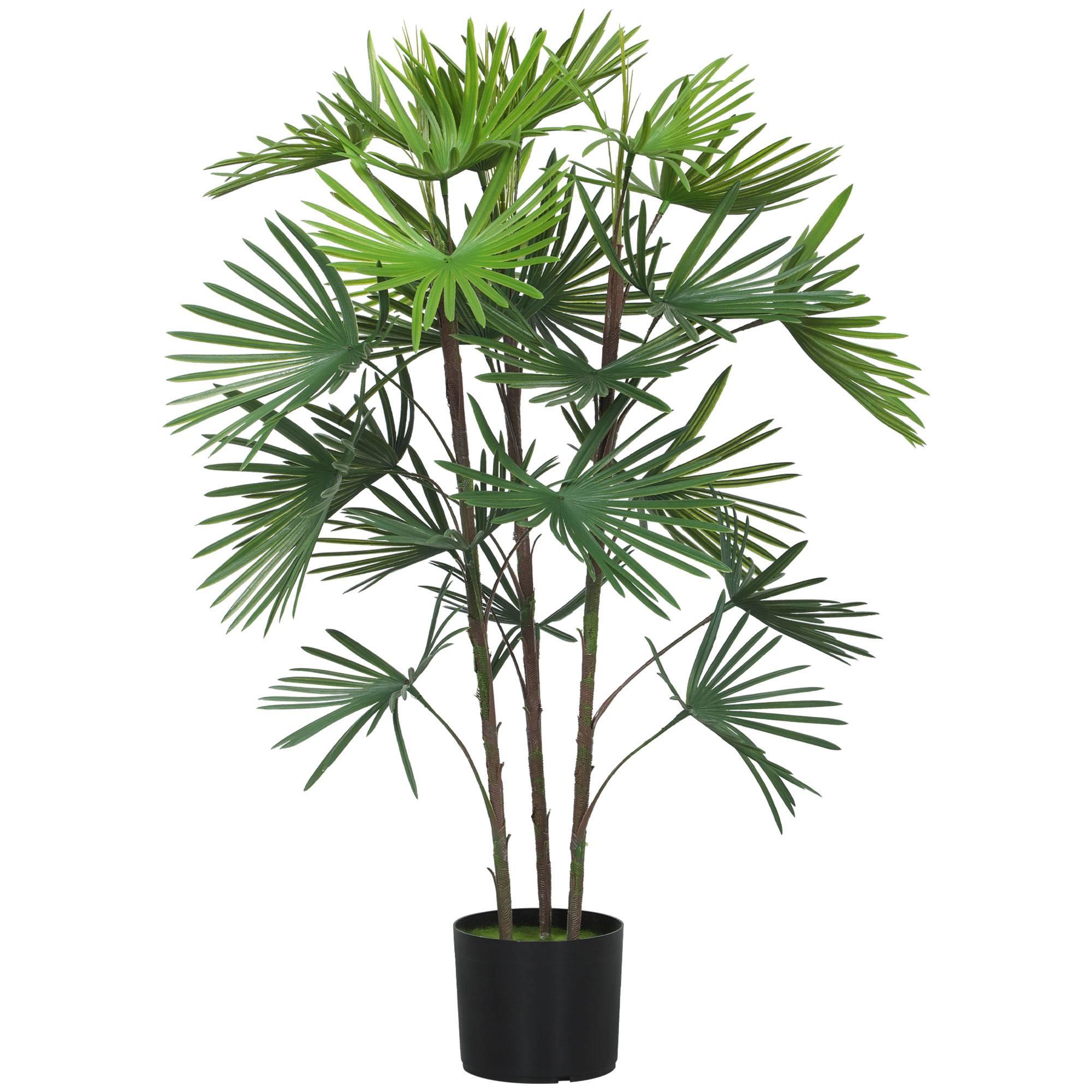 Palmier artificiel 90cm, 24 feuilles plastique vert, pot Ø16,5x13,5cm - Image 1
