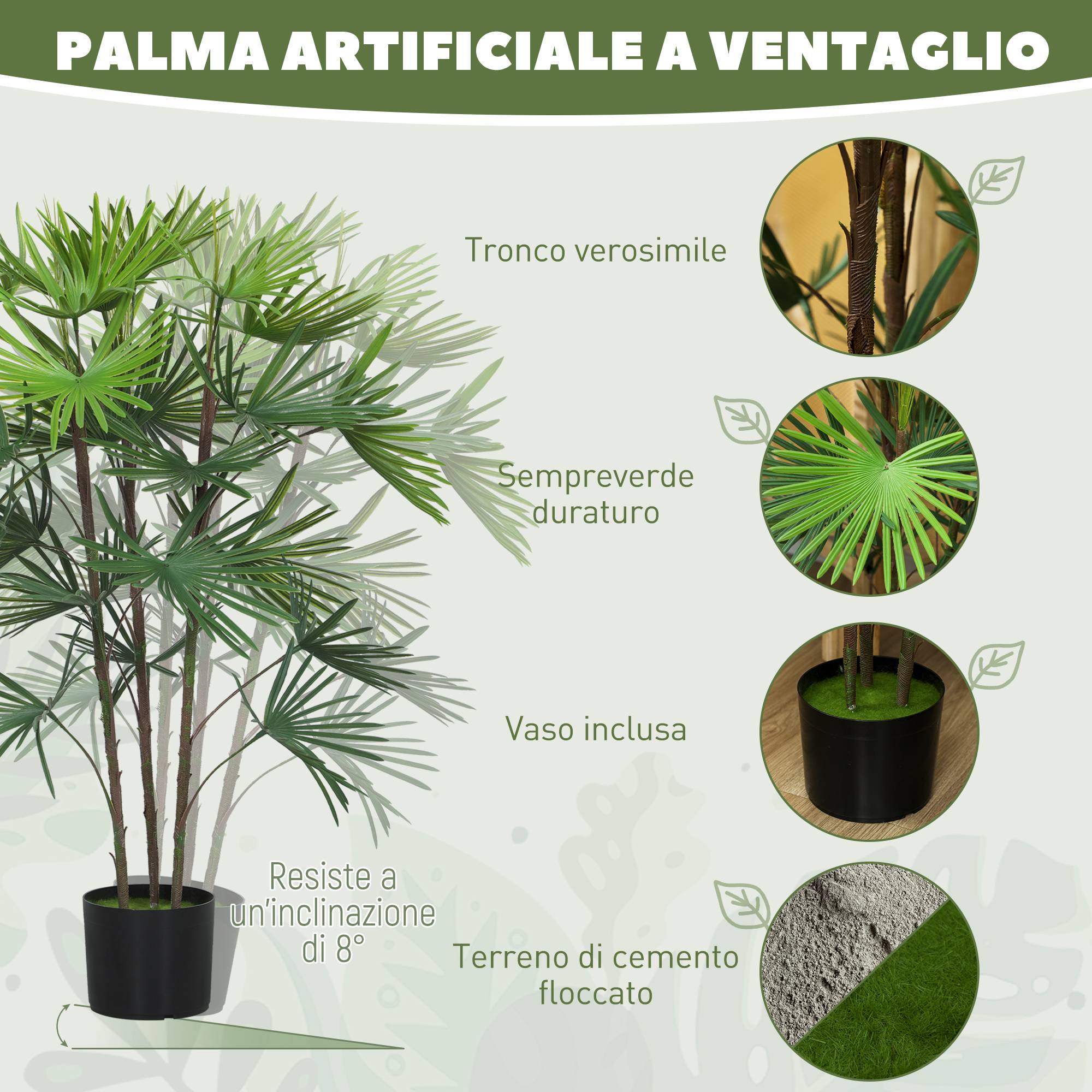 Palmier artificiel 90cm, 24 feuilles plastique vert, pot Ø16,5x13,5cm - Image 6