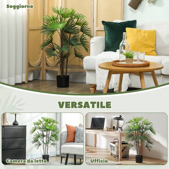 Palmier artificiel 90cm, 24 feuilles plastique vert, pot Ø16,5x13,5cm - Image 7
