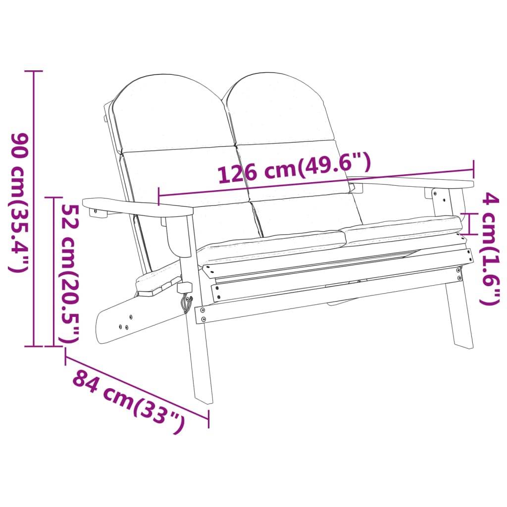 Helloshop26 - Banc de jardin meuble de patio d'extérieur terrasse adirondack et coussins 126 cm bois massif acacia - Imagen 6