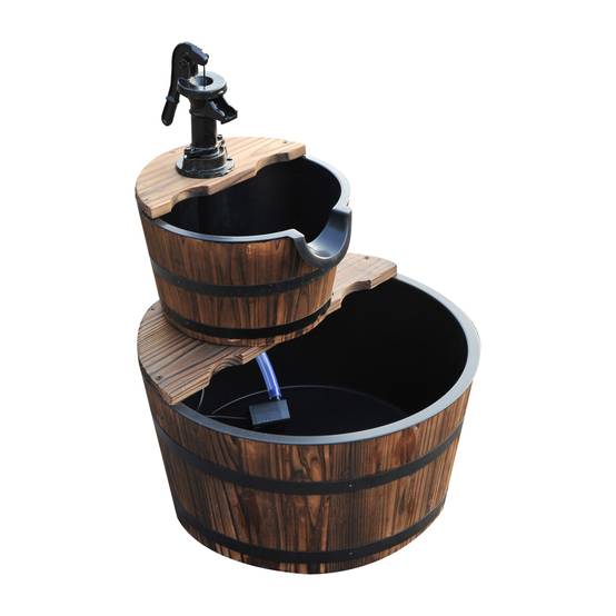 Fontaine de jardin bois sapin cascade 2 niveaux pompe électrique débit réglable 44x44x58cm naturel - ComfortXL Outdoor Living - Image 2