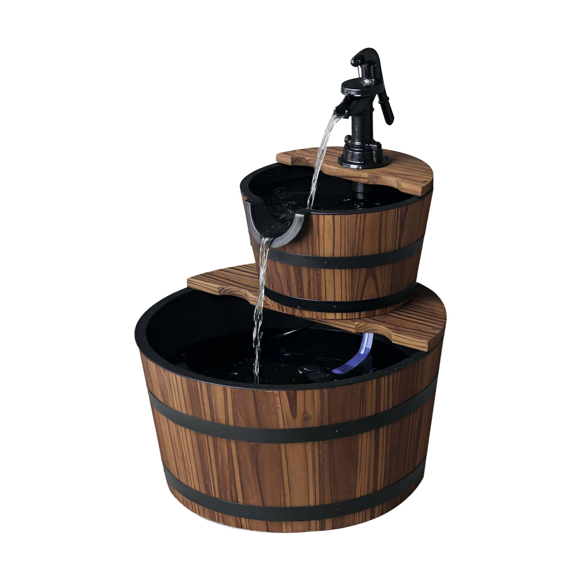 Fontaine de jardin bois sapin cascade 2 niveaux pompe électrique débit réglable 44x44x58cm naturel - ComfortXL Outdoor Living - Image 1