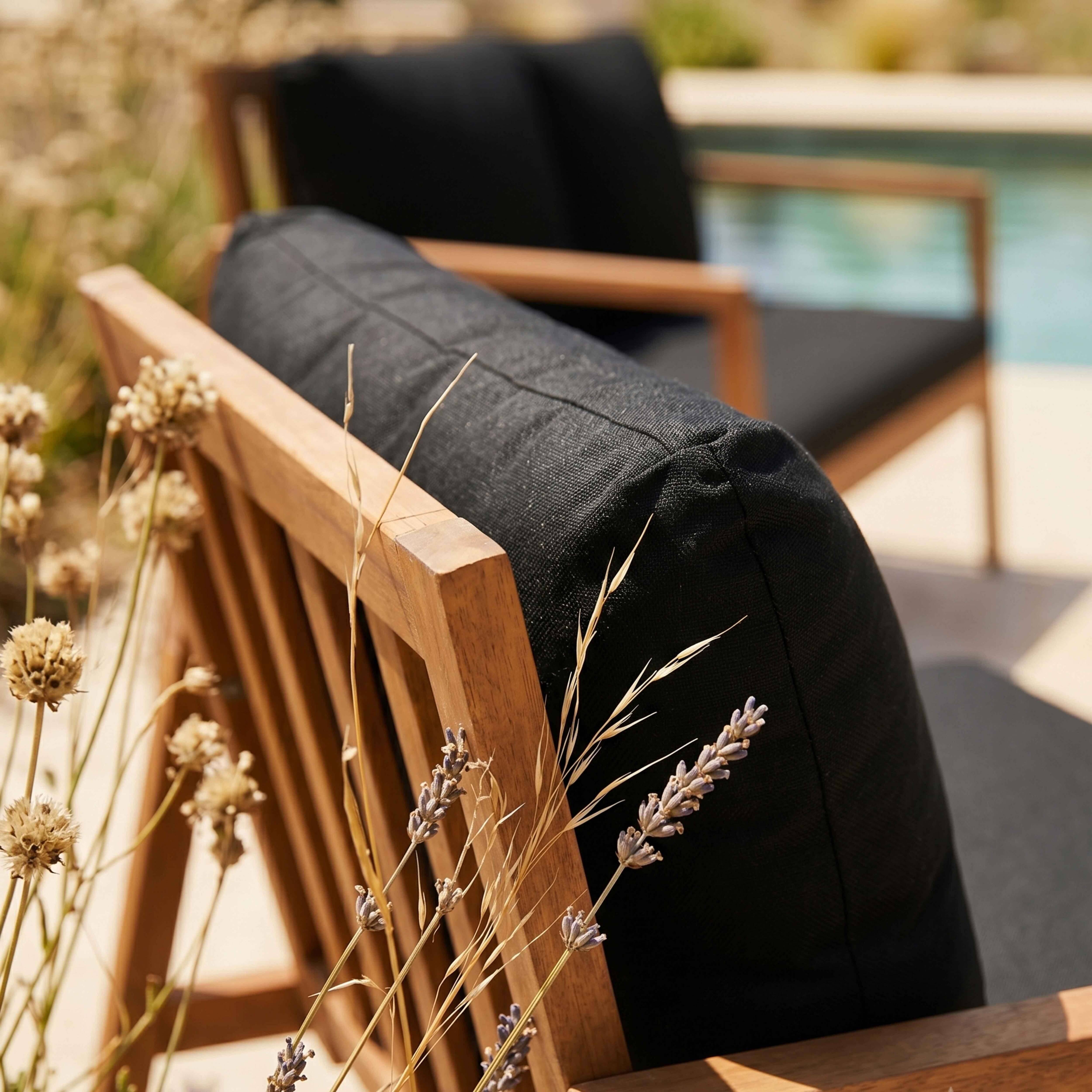 Oviala - Salon de terrasse bois avec 1 canapé, 2 fauteuils et table basse noir Collioure - Oviala - Imagen 5