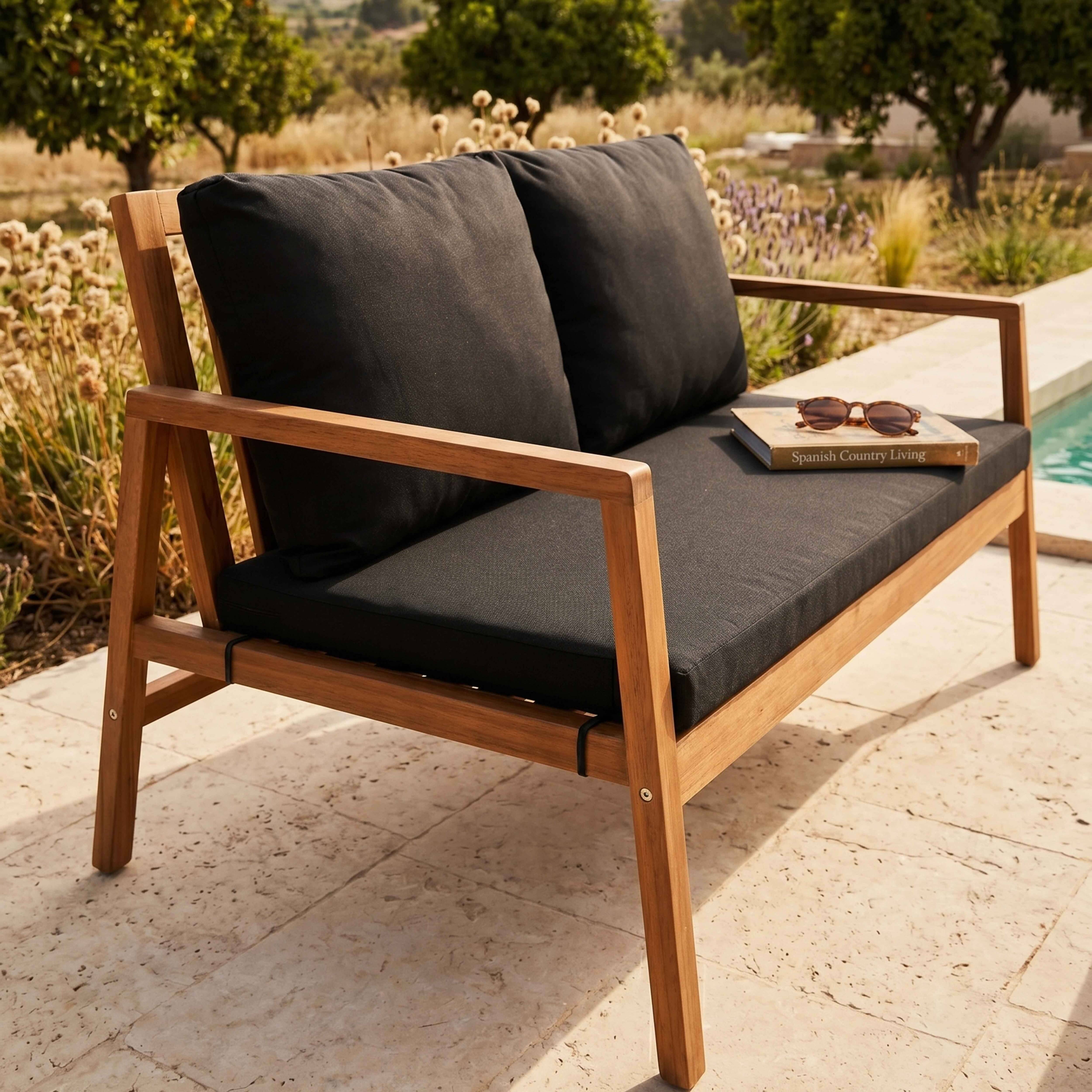 Oviala - Salon de terrasse bois avec 1 canapé, 2 fauteuils et table basse noir Collioure - Oviala - Imagen 4