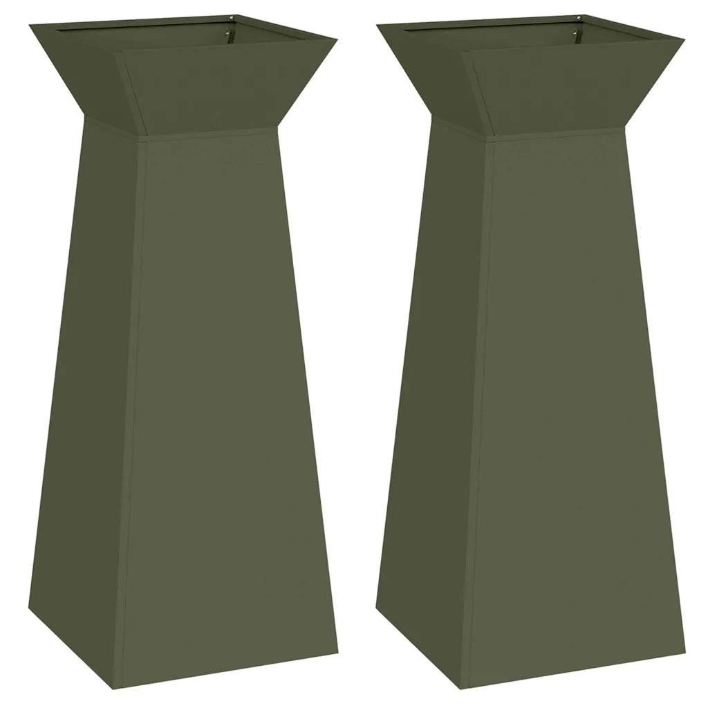 Helloshop26 - Lot de 2 jardinières pilier modernes 40 x 40 x 100 cm décoration extérieure style contemporain en matériau olive - Image 1