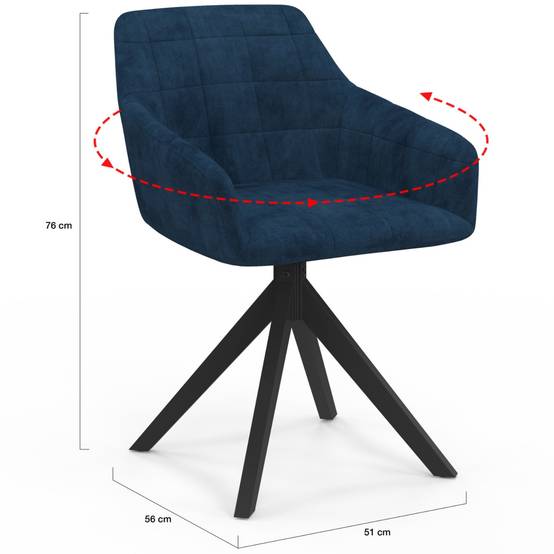 Lot de 2 chaises pivotantes de salle à manger, fauteuils de table MADY en velours bleu - Image 5