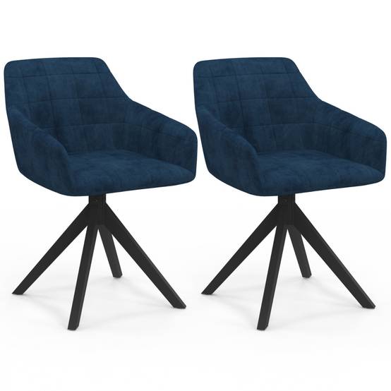 Lot de 2 chaises pivotantes de salle à manger, fauteuils de table MADY en velours bleu - Image 2