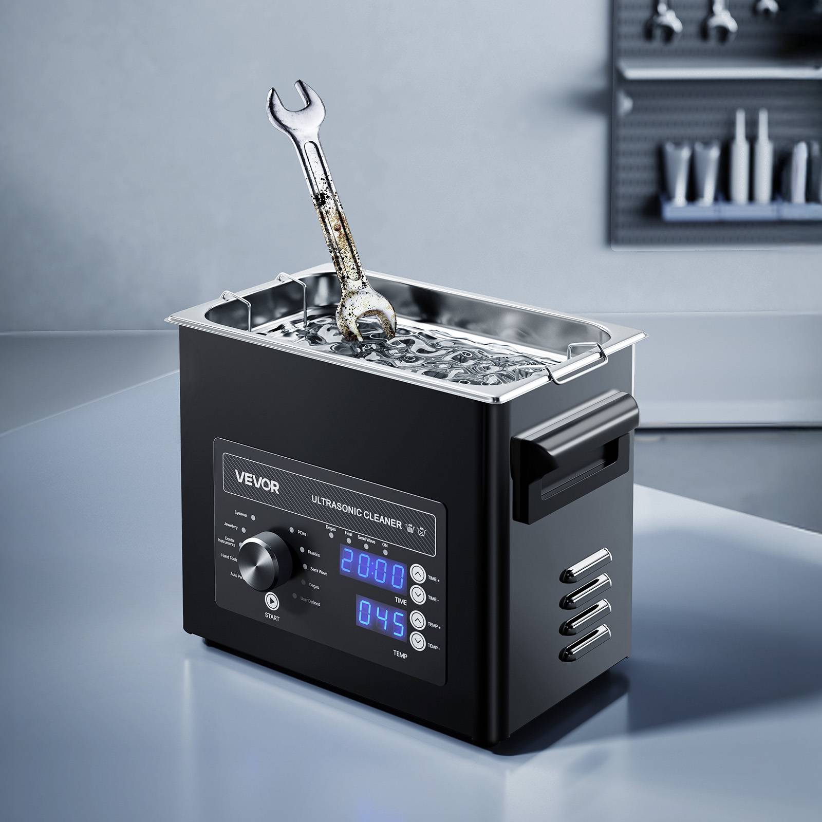 Vevor - VEVOR Nettoyeur à ultrasons 3 L, inox 304, 40 kHz, 2 transducteurs, minuterie 0–90 min, panier et boule de nettoyage, noir. - Image 8
