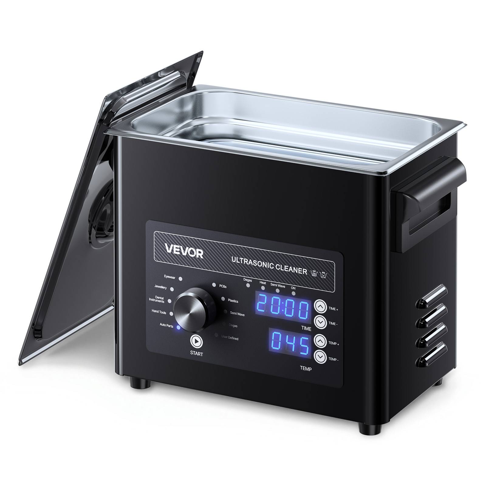 Vevor - VEVOR Nettoyeur à ultrasons 3 L, inox 304, 40 kHz, 2 transducteurs, minuterie 0–90 min, panier et boule de nettoyage, noir. - Image 1