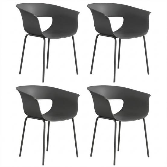 Ensemble de 4 chaises de jardin ergonomiques, design ajouré avec accoudoirs, gris foncé - Image 1