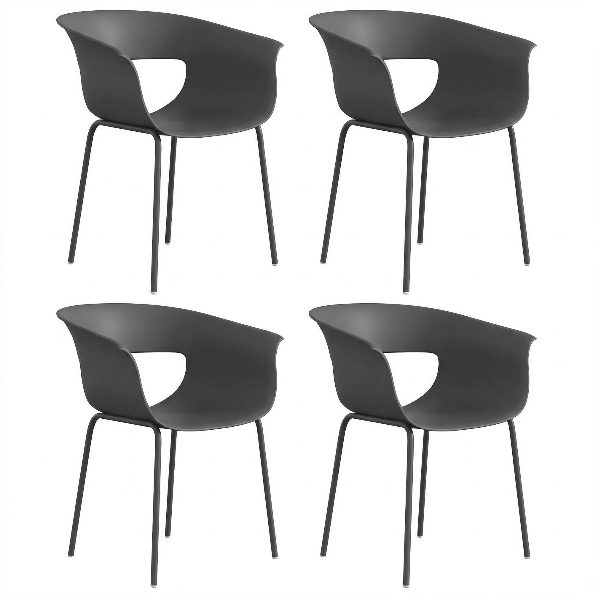 Ensemble de 4 chaises de jardin ergonomiques, design ajouré avec accoudoirs, gris foncé - Image 1