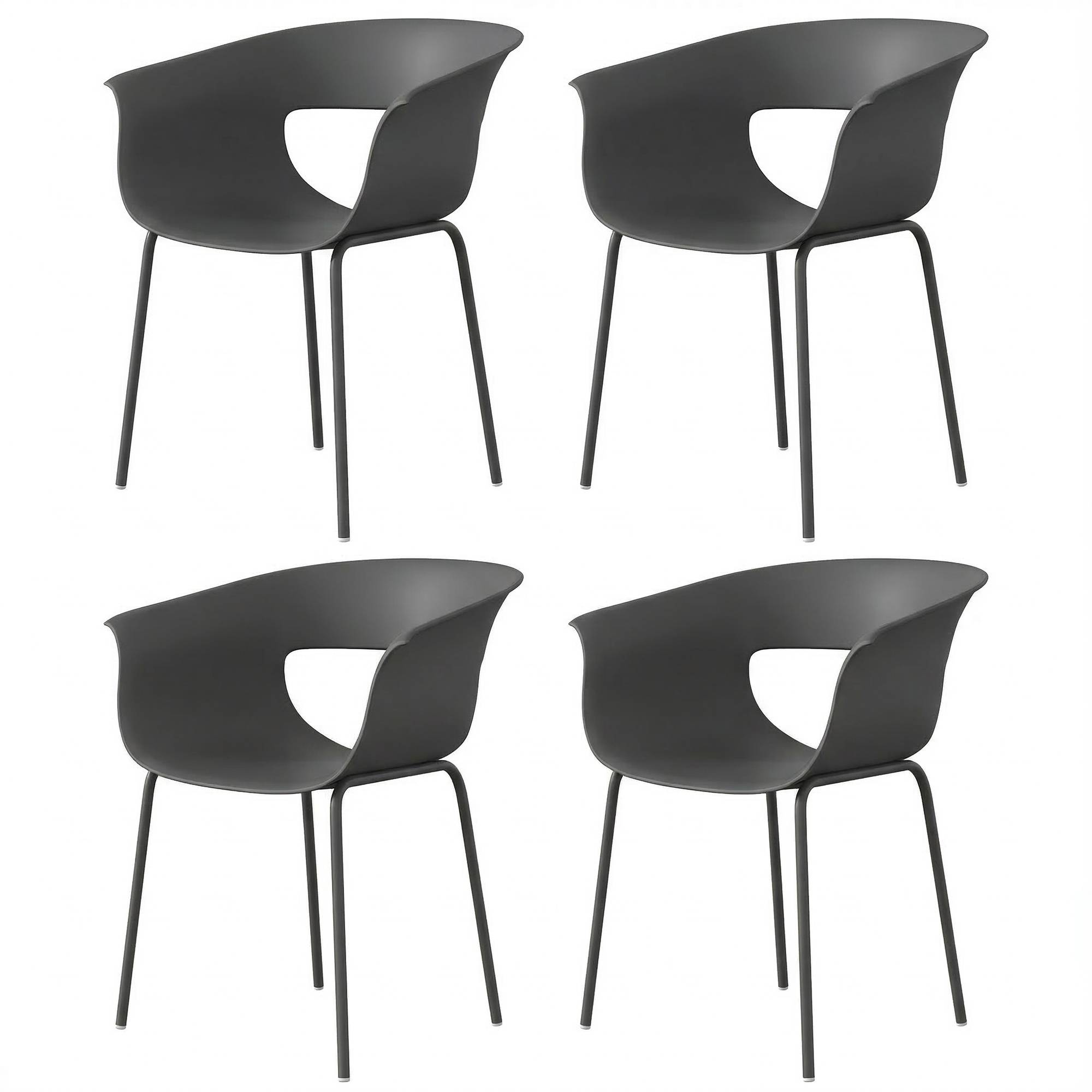 Ensemble de 4 chaises de jardin ergonomiques, design ajouré avec accoudoirs, gris foncé - Image 2