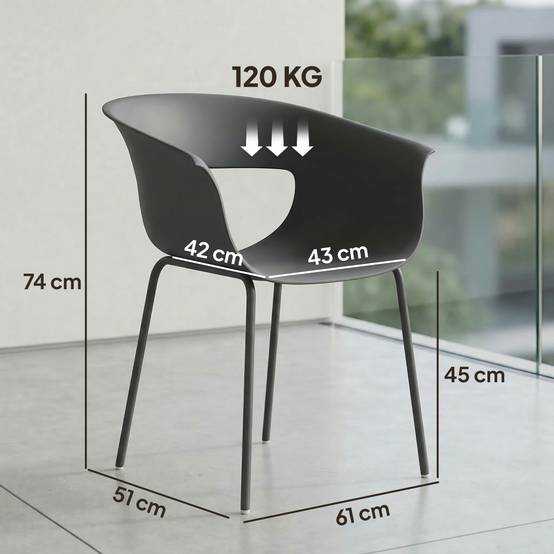 Ensemble de 4 chaises de jardin ergonomiques, design ajouré avec accoudoirs, gris foncé - Image 5
