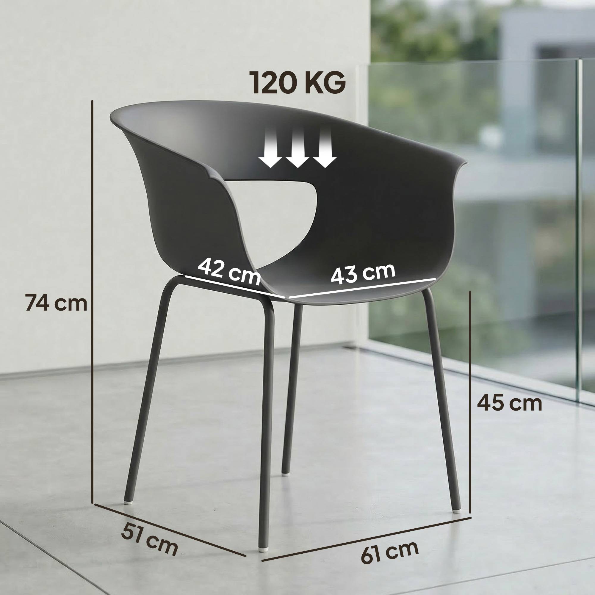 Ensemble de 4 chaises de jardin ergonomiques, design ajouré avec accoudoirs, gris foncé - Image 5