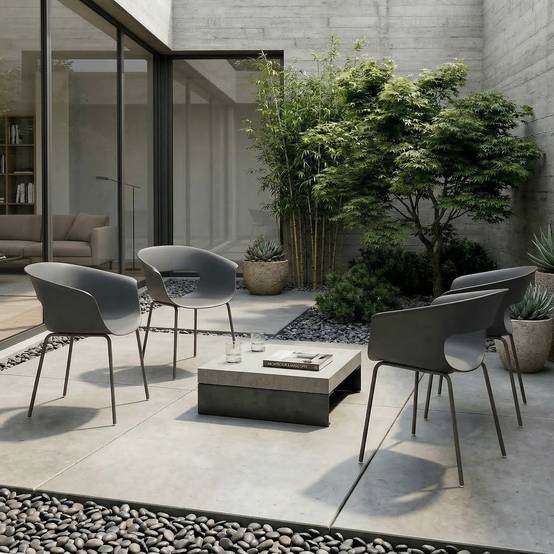 Ensemble de 4 chaises de jardin ergonomiques, design ajouré avec accoudoirs, gris foncé - Image 4
