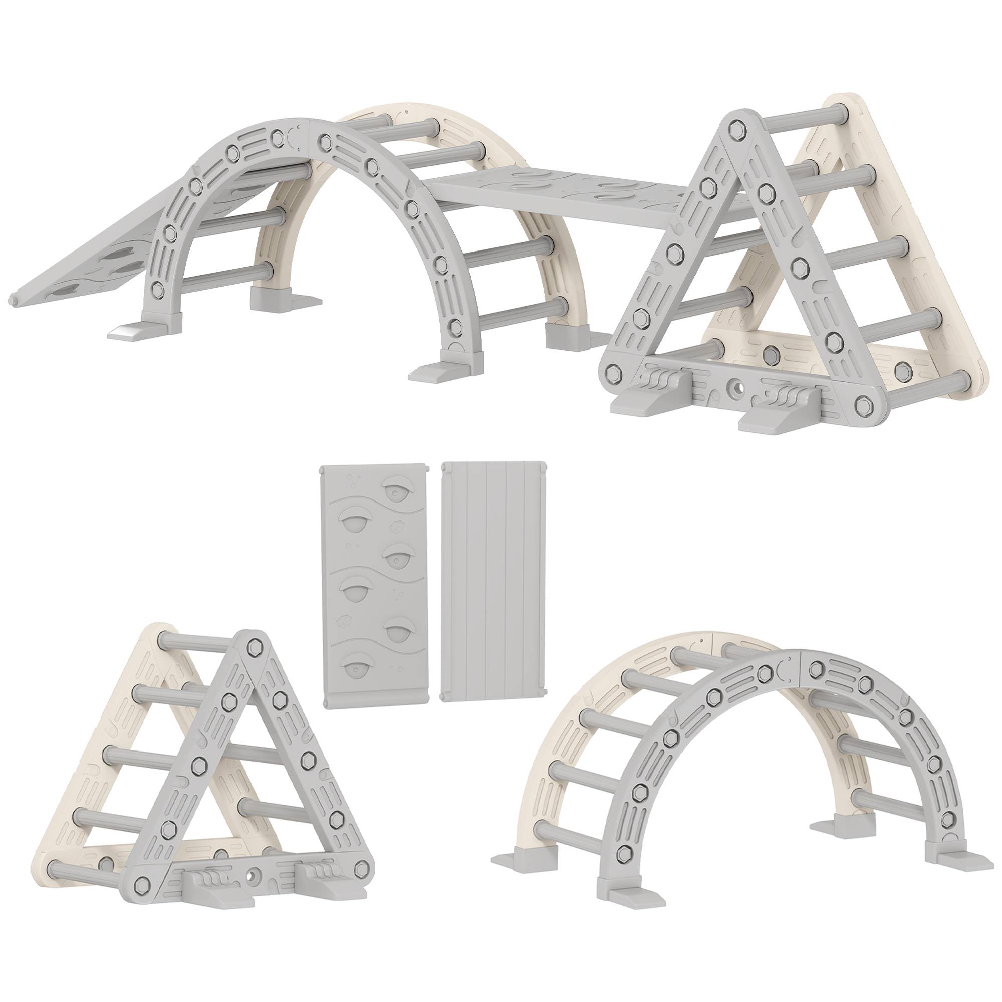 8 en 1 Triangle escalade enfants, arc d'escalade, rampe double-face pour grimper & glisser, 279 x 80 x 69 cm, gris - Image 2