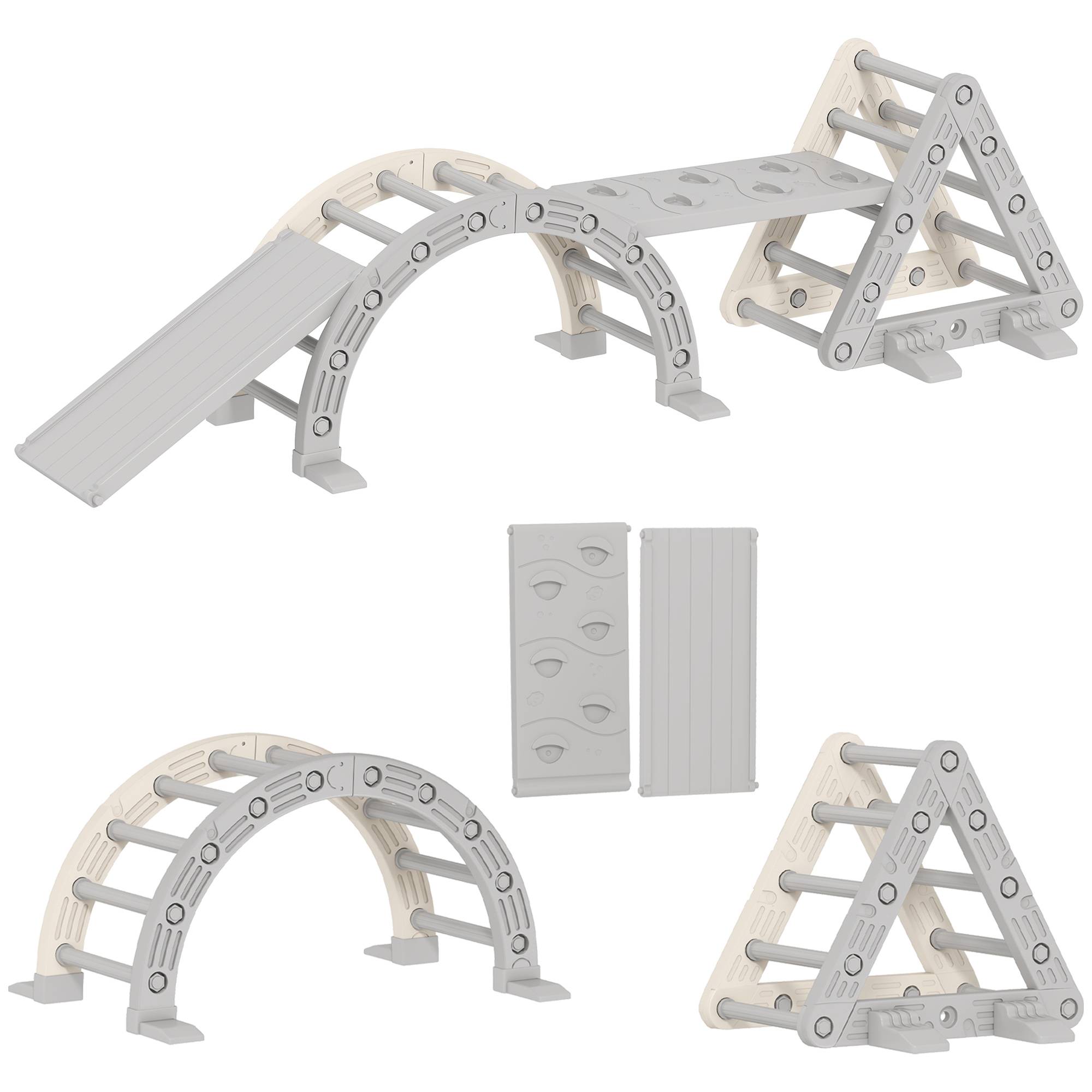 8 en 1 Triangle escalade enfants, arc d'escalade, rampe double-face pour grimper & glisser, 279 x 80 x 69 cm, gris - Image 1