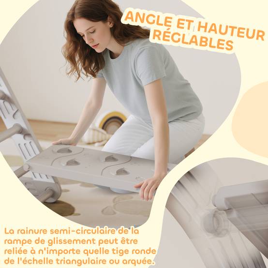 8 en 1 Triangle escalade enfants, arc d'escalade, rampe double-face pour grimper & glisser, 279 x 80 x 69 cm, gris - Image 8