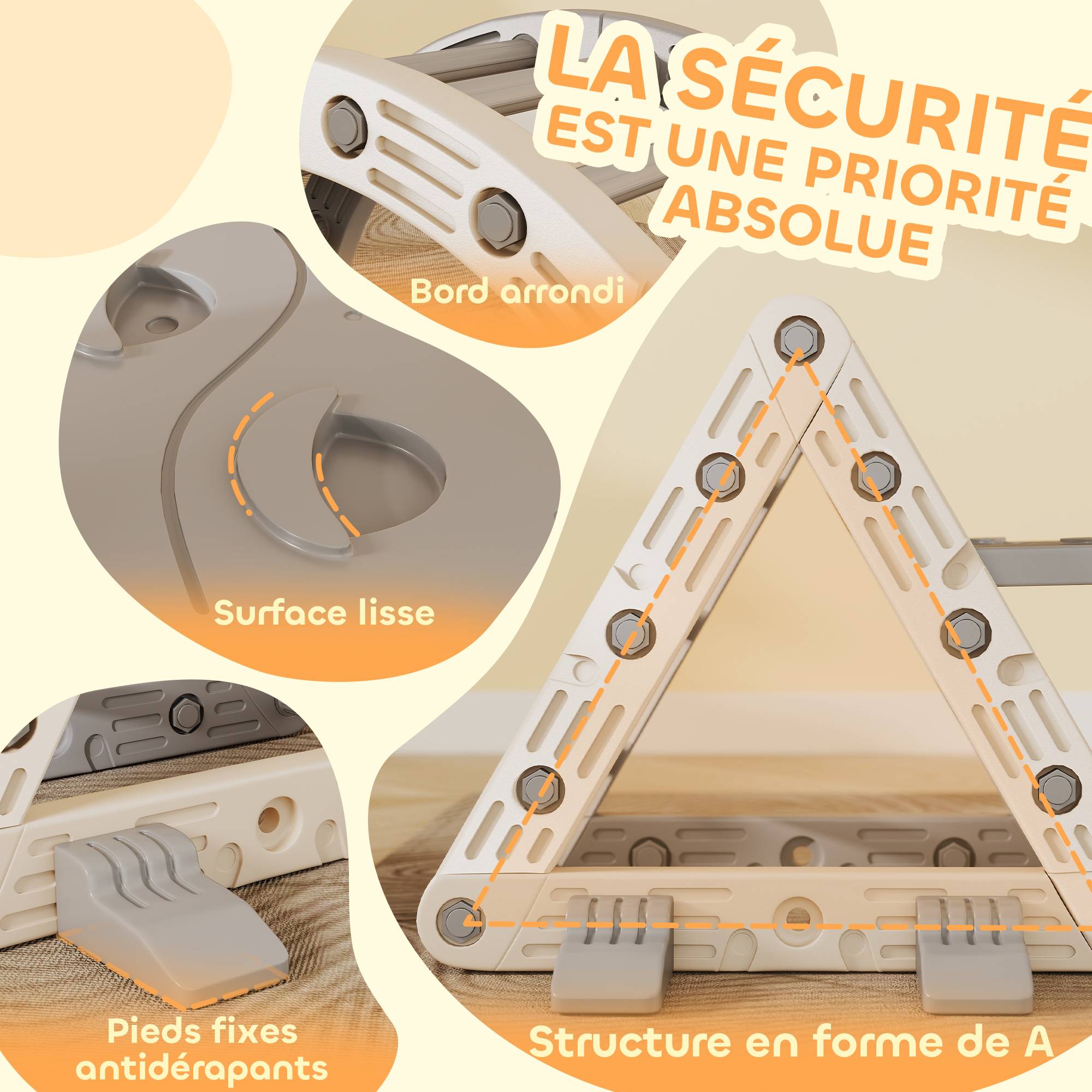 8 en 1 Triangle escalade enfants, arc d'escalade, rampe double-face pour grimper & glisser, 279 x 80 x 69 cm, gris - Image 7