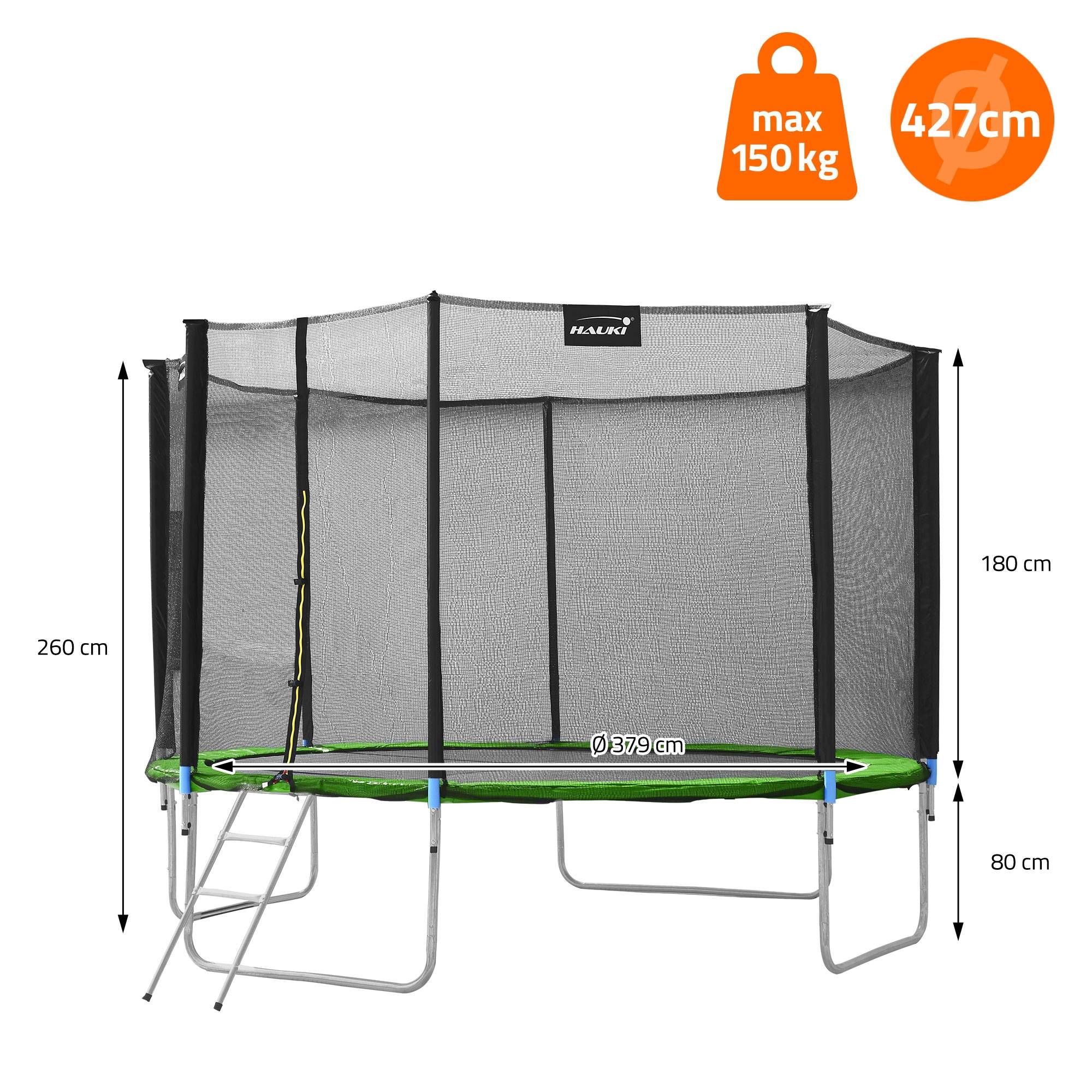 Trampoline de jardin avec filet de sécurité et échelle set complet vert Ø 427 cm - Imagen 8