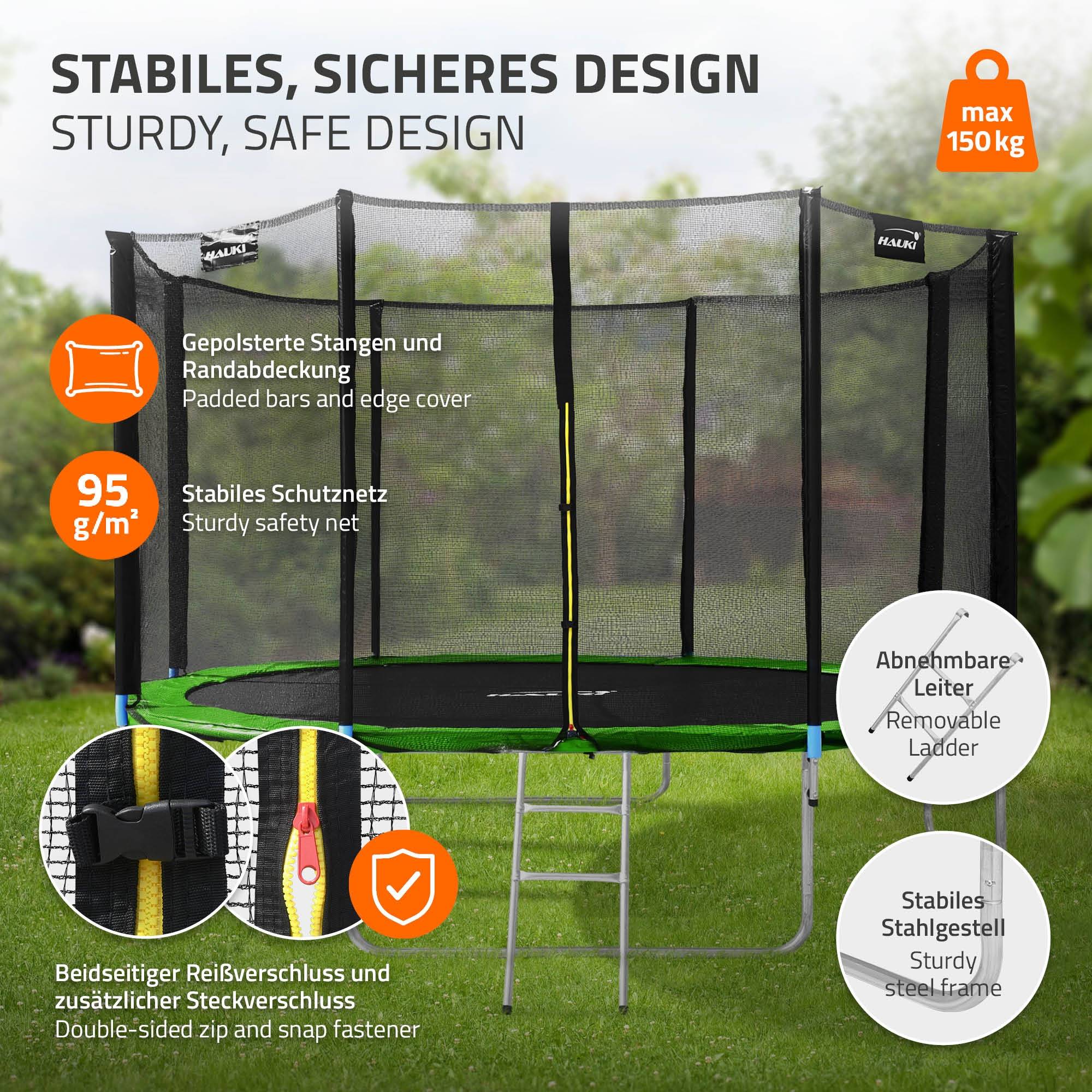 Trampoline de jardin avec filet de sécurité et échelle set complet vert Ø 427 cm - Imagen 4