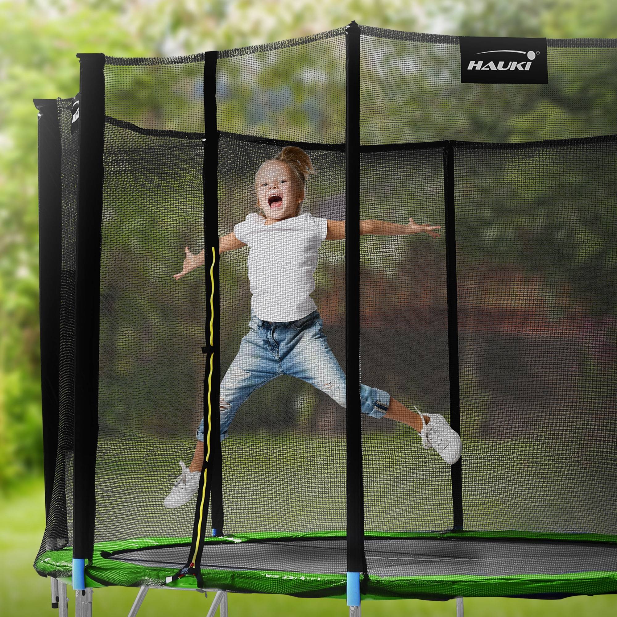 Trampoline de jardin avec filet de sécurité et échelle set complet vert Ø 427 cm - Imagen 10