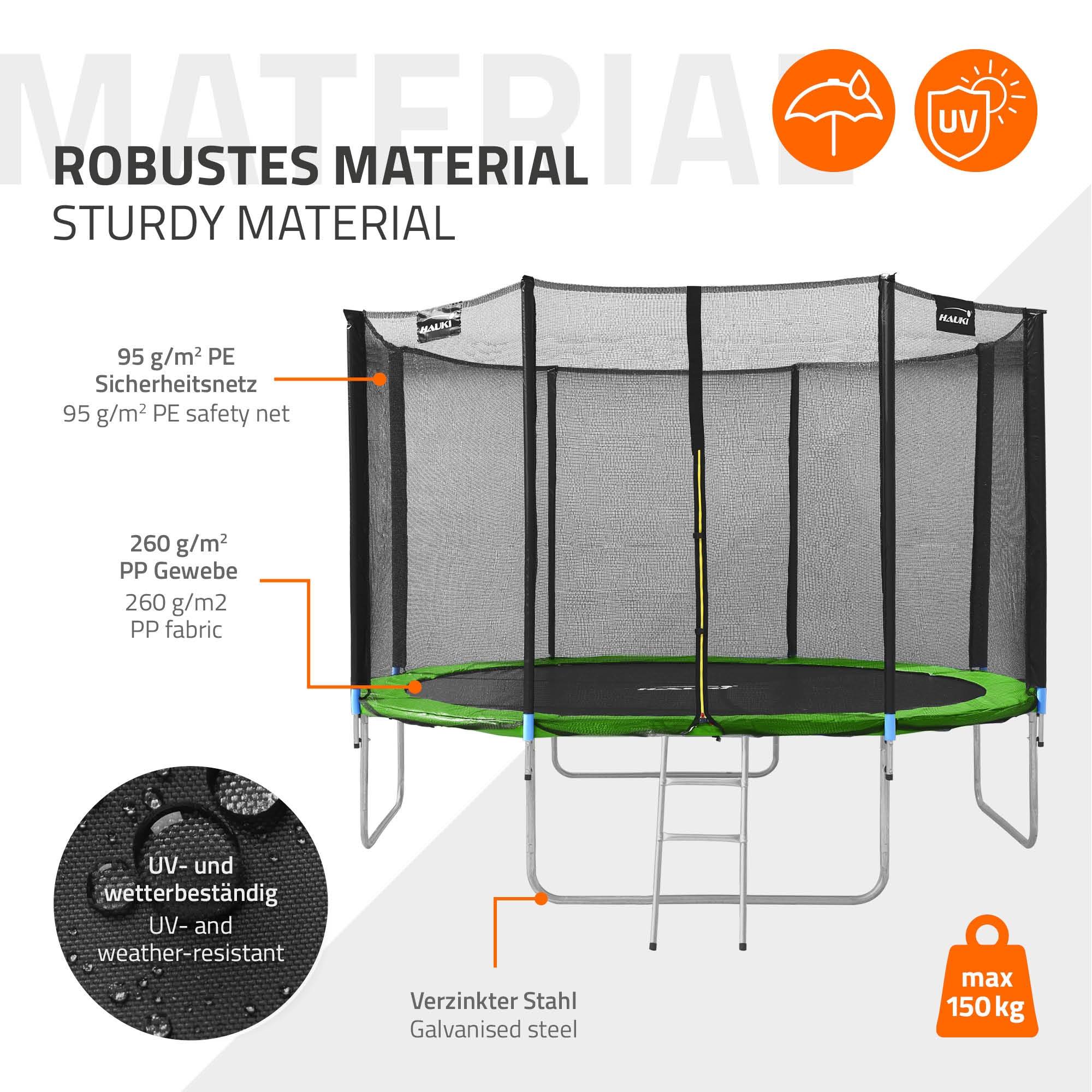 Trampoline de jardin avec filet de sécurité et échelle set complet vert Ø 427 cm - Imagen 7