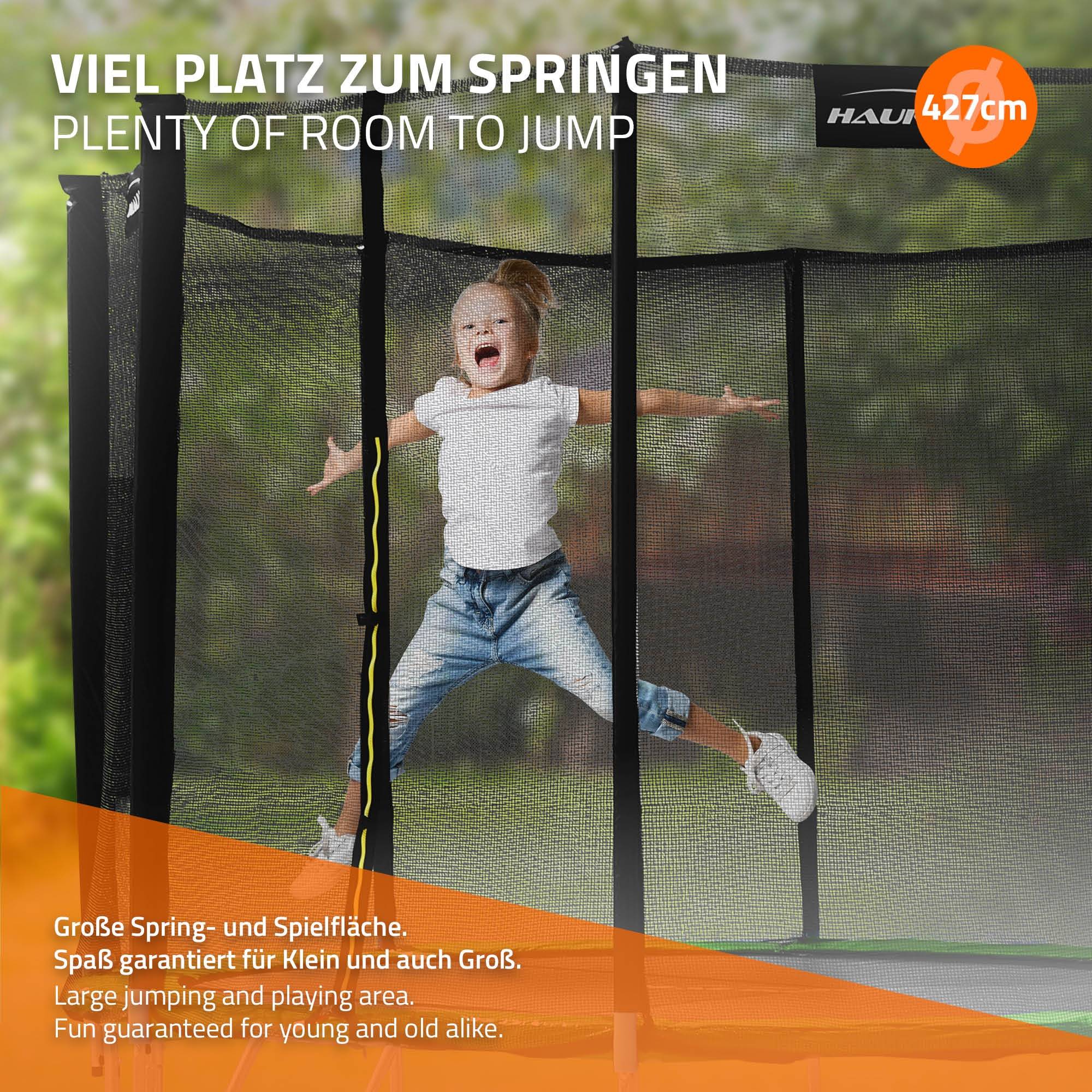 Trampoline de jardin avec filet de sécurité et échelle set complet vert Ø 427 cm - Imagen 6