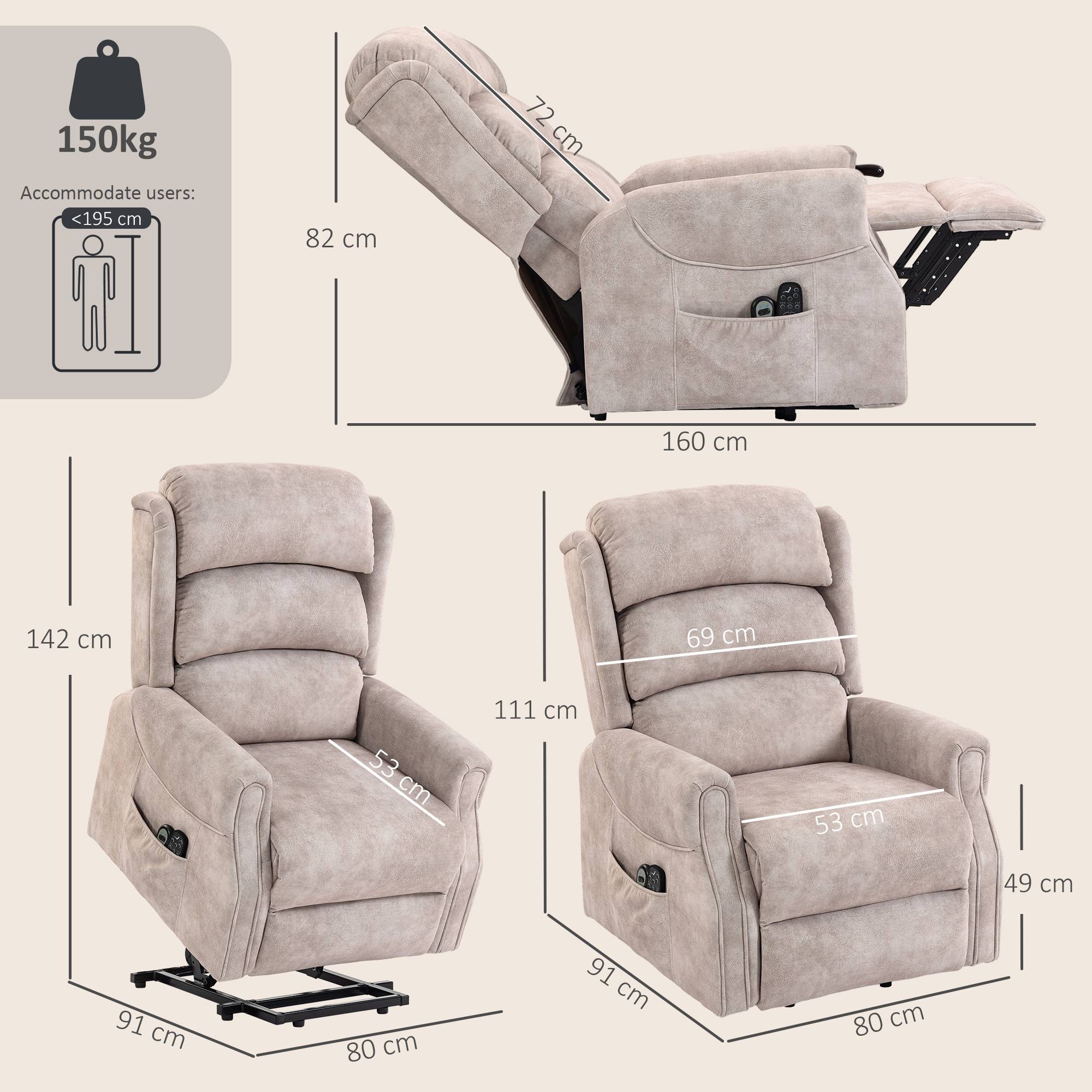 Fauteuil releveur électrique massage par vibrations et chaleur, fauteuil relax électrique en velours, 80x160x82cm, beige - Image 5