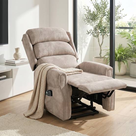Fauteuil releveur électrique massage par vibrations et chaleur, fauteuil relax électrique en velours, 80x160x82cm, beige - Image 10