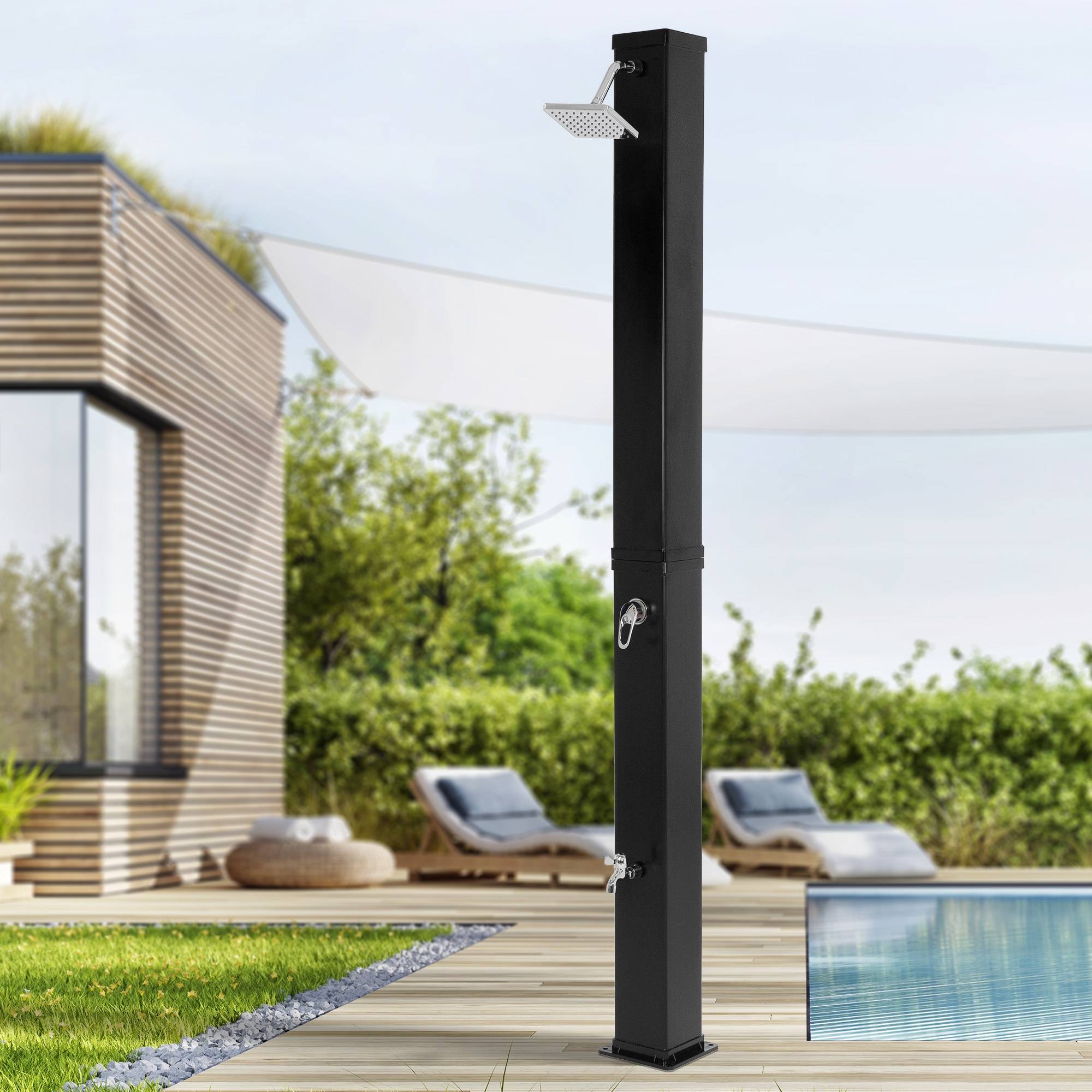 Ml-Design - Douche solaire d'extérieur carré 40 L 217 cm + douche à pied et pomme de doucche - Imagen 10