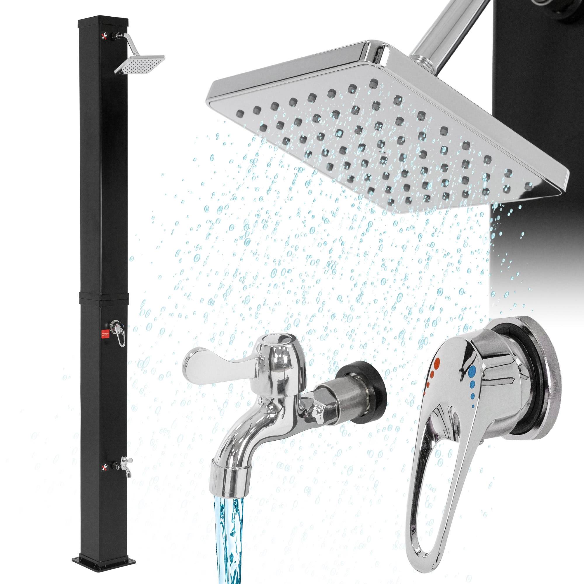 Ml-Design - Douche solaire d'extérieur carré 40 L 217 cm + douche à pied et pomme de doucche - Imagen 1