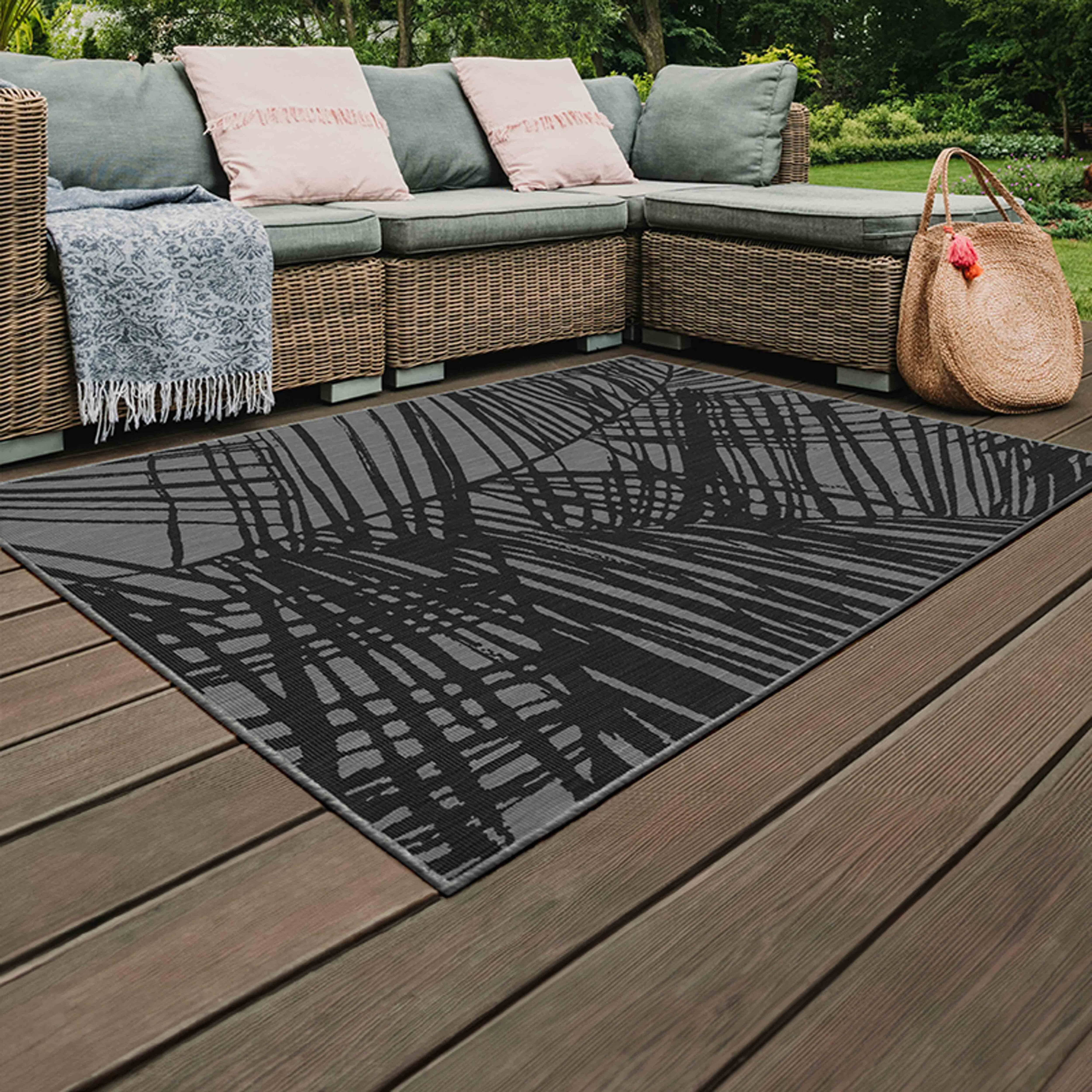 Oviala - Tapis d'extérieur en polypropylène 200 x 290 cm noir Palmio - Oviala - Imagen 2
